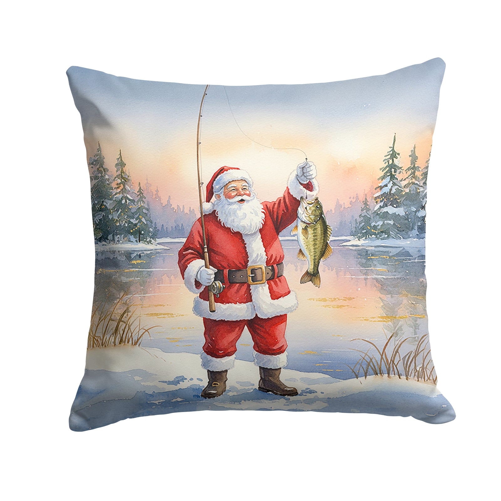 Caroline's Treasures Fishing Santa Claus with Smallmouth Bass Christmas Throw Pillow