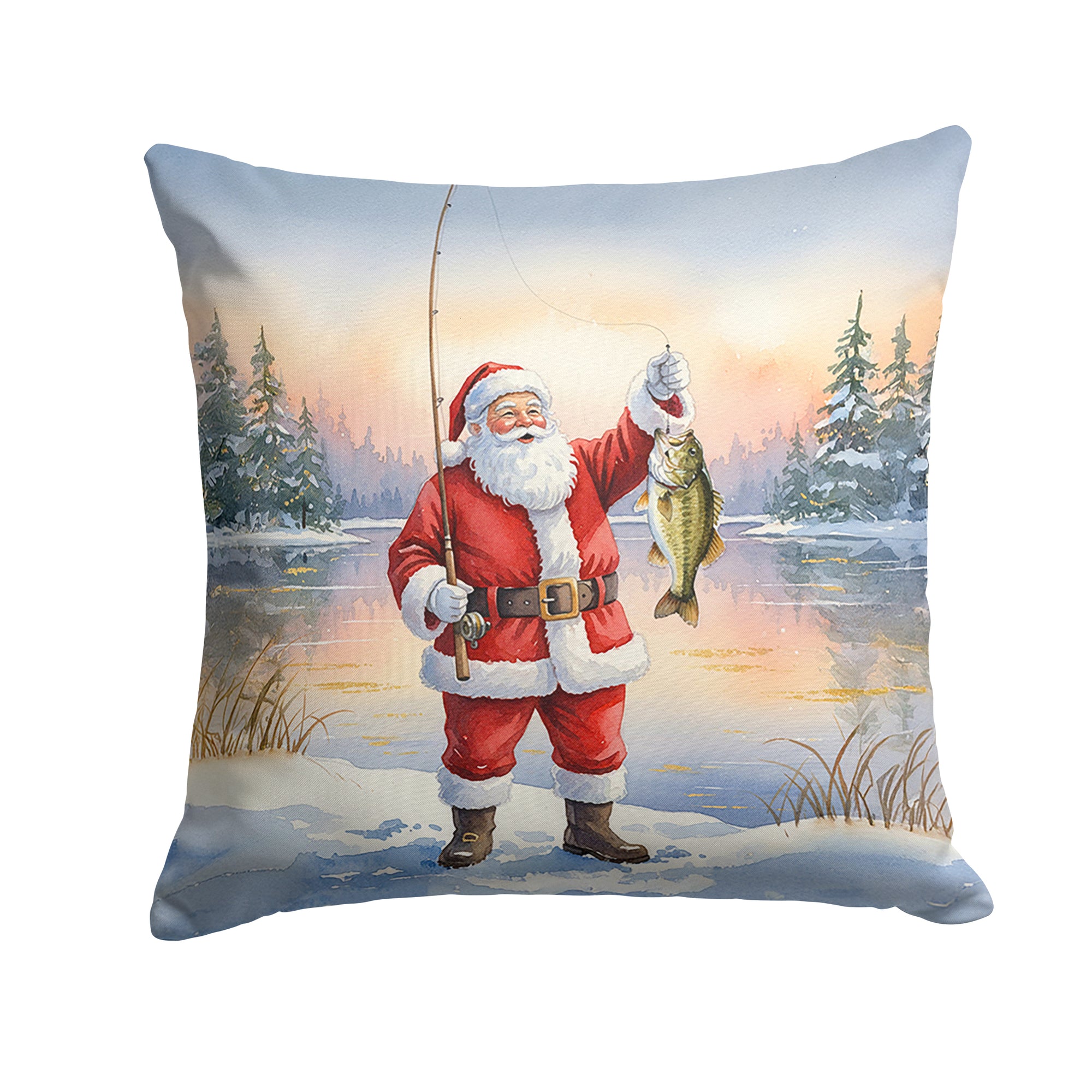 Caroline's Treasures Fishing Santa Claus with Smallmouth Bass Christmas Throw Pillow