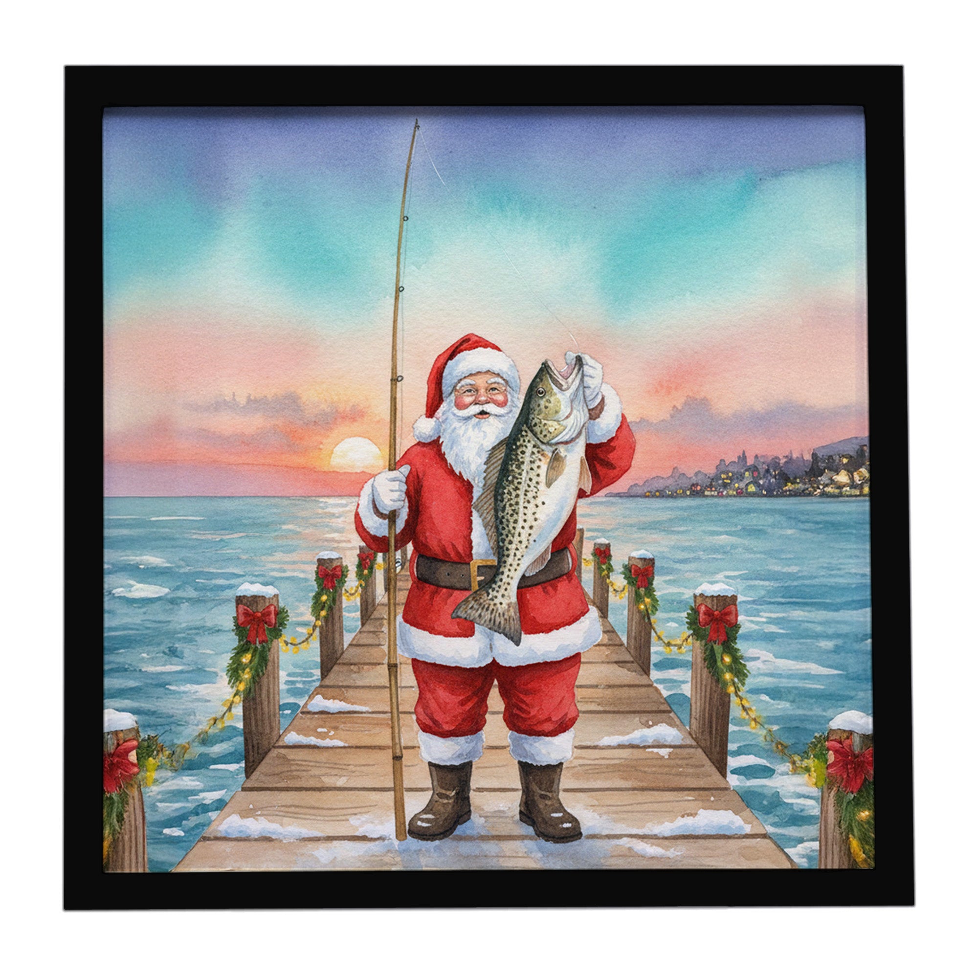Caroline's Treasures Fishing Santa Claus with Speckled Trout Christmas Framed Metal Print