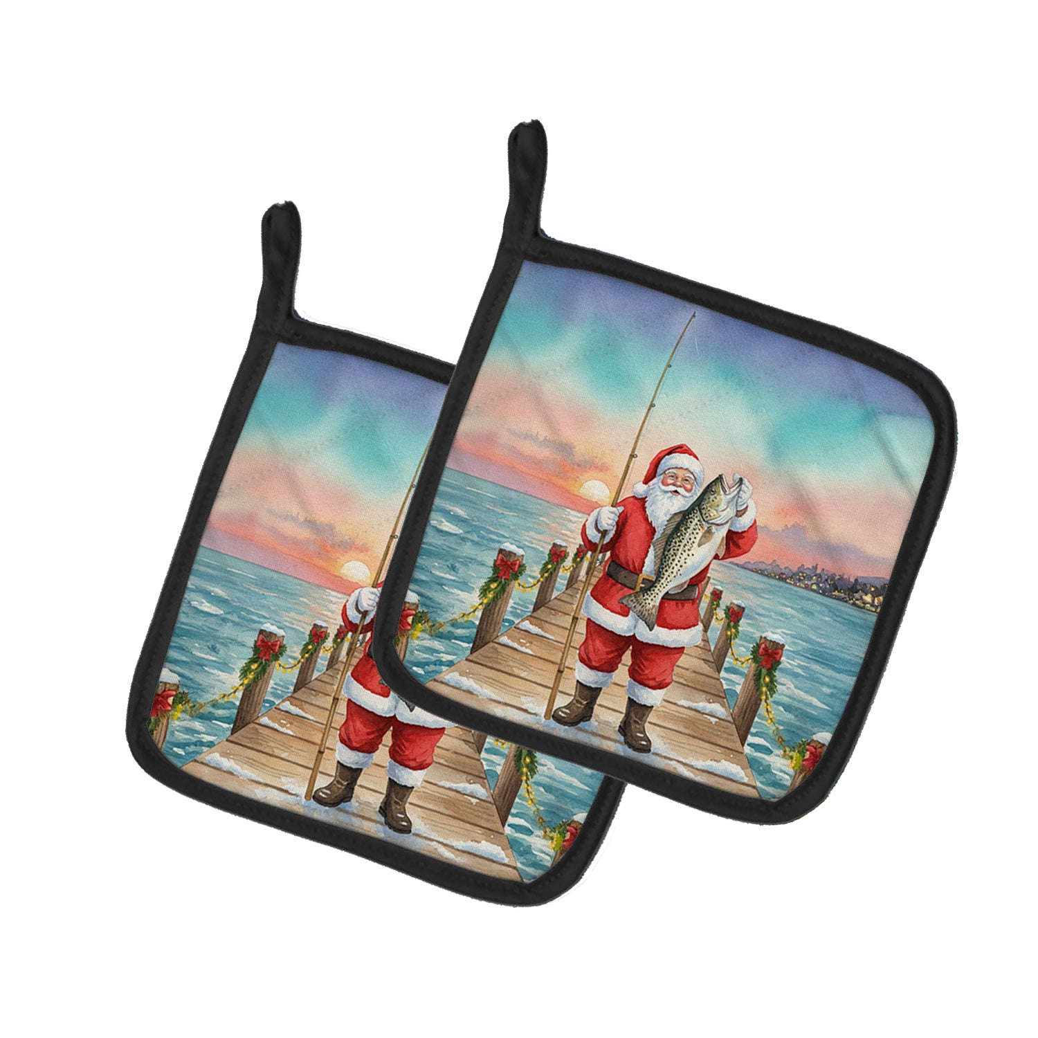 Caroline's Treasures Fishing Santa Claus with Speckled Trout Christmas Pair of Pot Holders