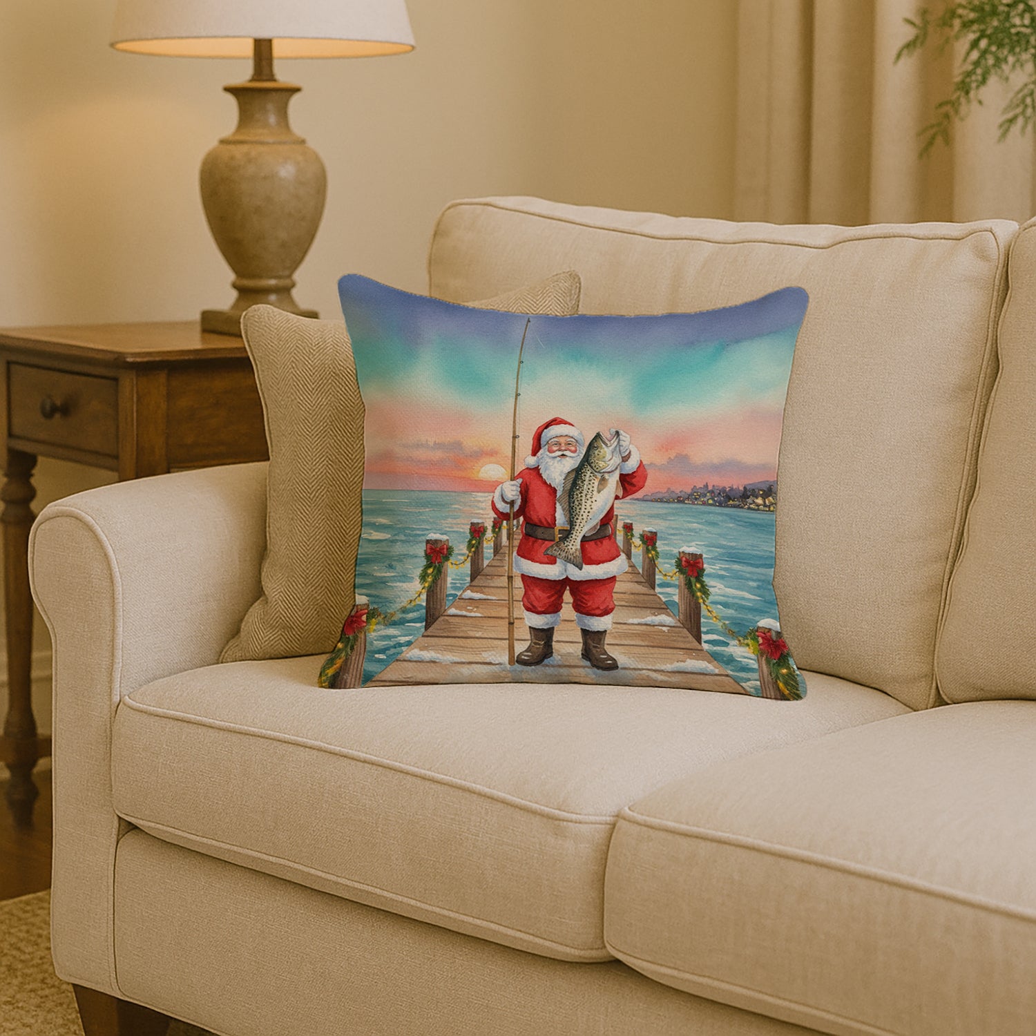 Caroline's Treasures Fishing Santa Claus with Speckled Trout Christmas Throw Pillow