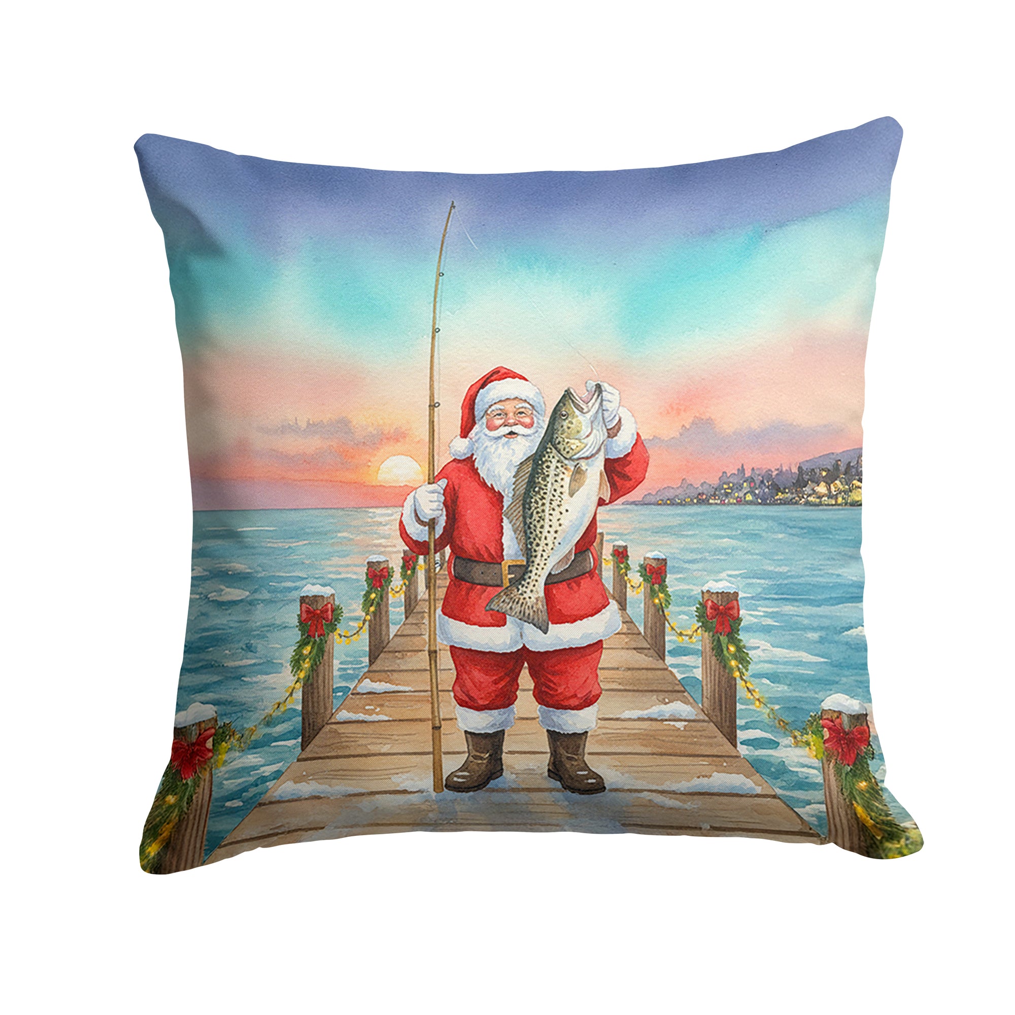 Caroline's Treasures Fishing Santa Claus with Speckled Trout Christmas Throw Pillow