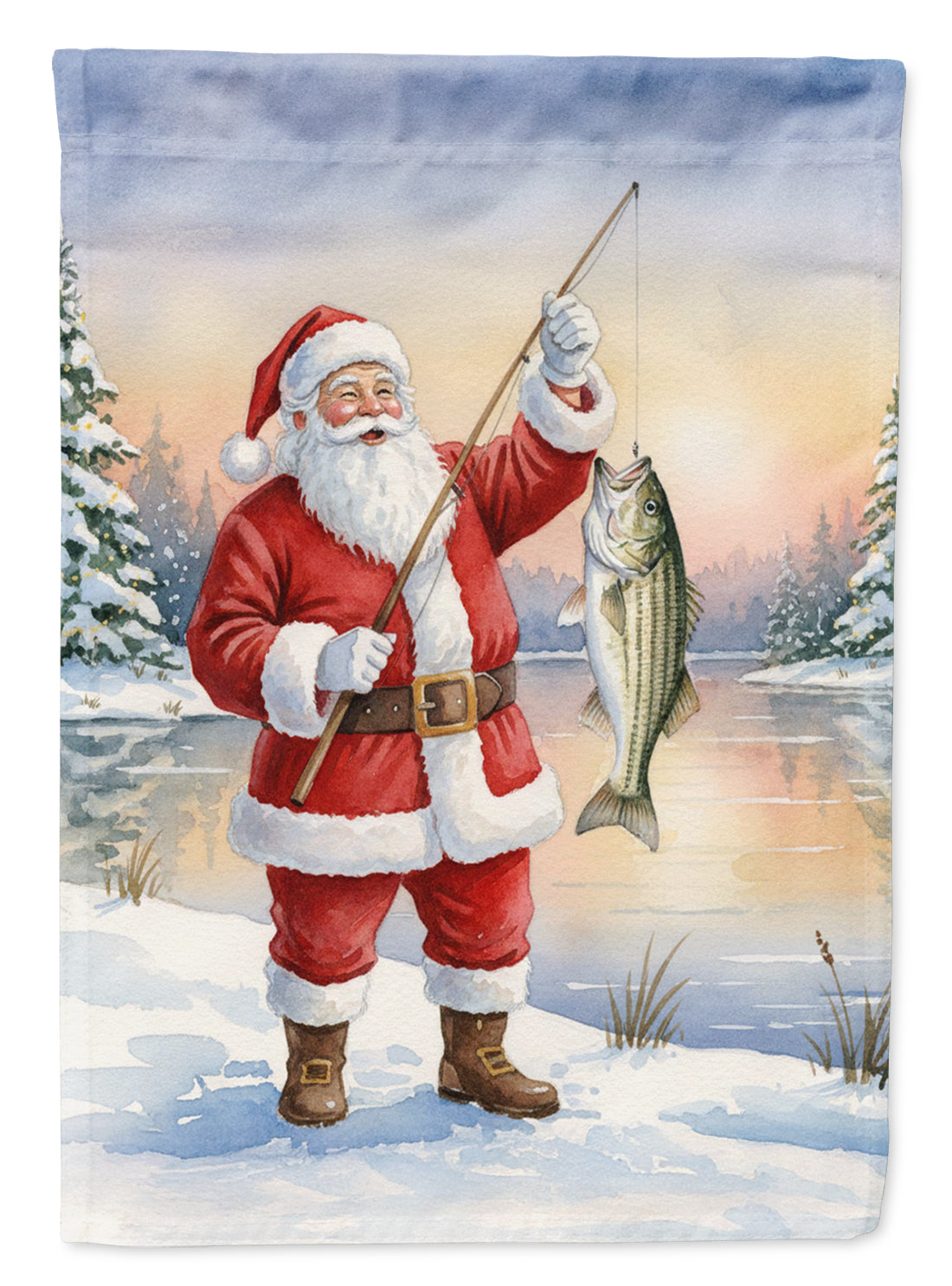 Caroline's Treasures Fishing Santa Claus with Striped Bass Christmas House Flag