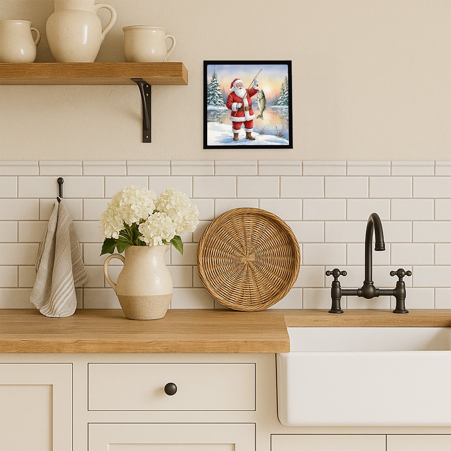 Caroline's Treasures Fishing Santa Claus with Striped Bass Christmas Framed Metal Print