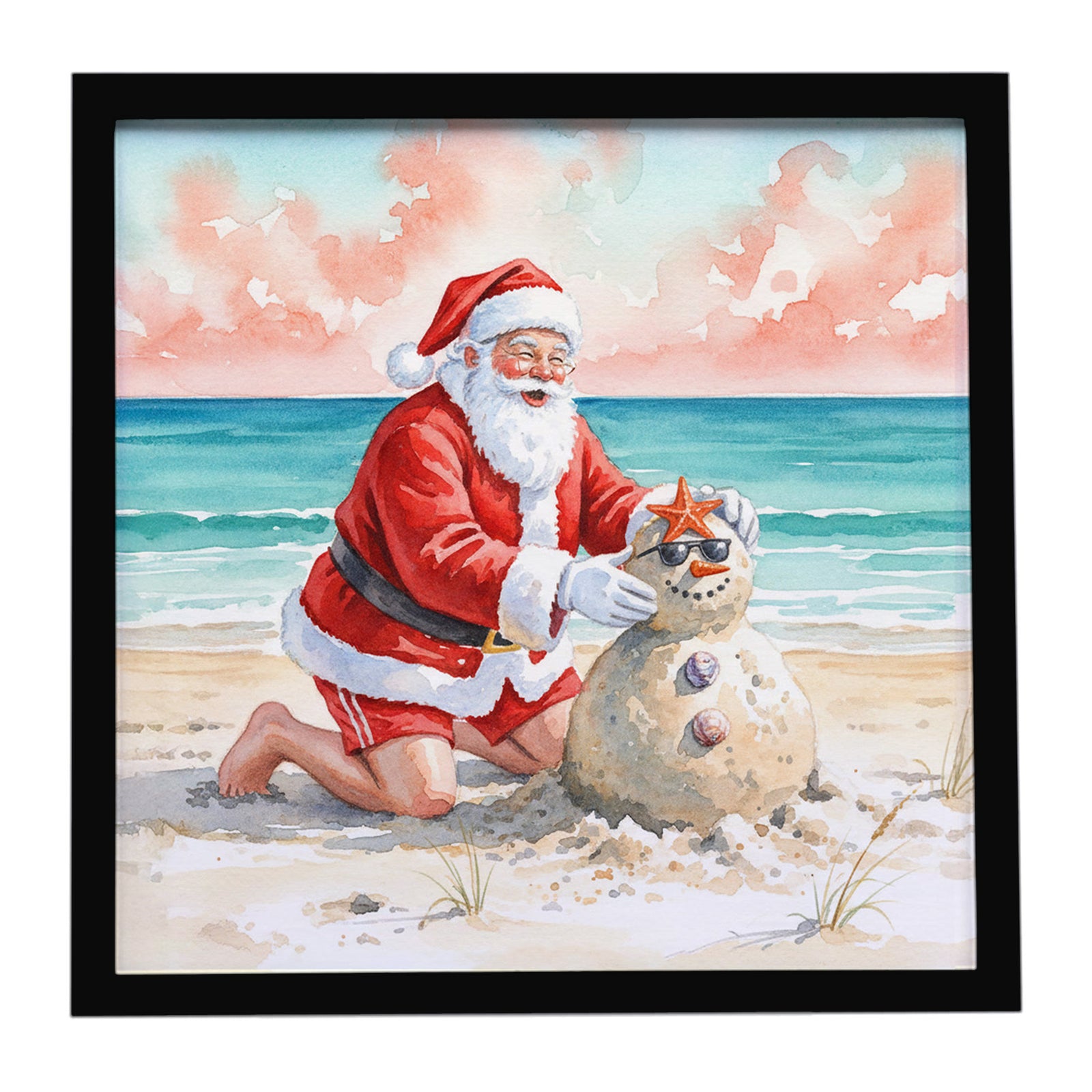 Caroline's Treasures Santa Claus Building a Sand Snowman Christmas Framed Metal Print