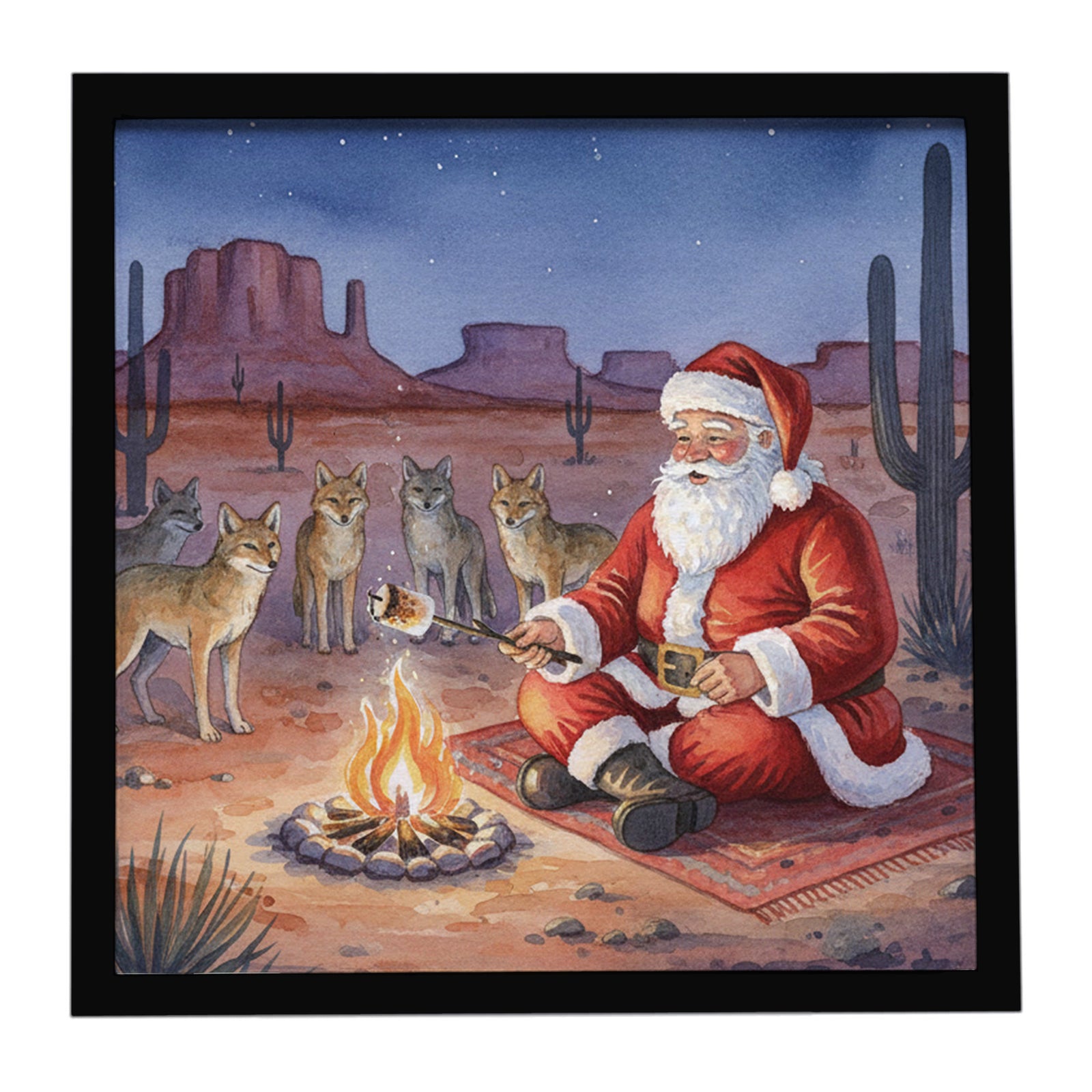 Caroline's Treasures Santa Claus by the Campfire Under the Stars Christmas Framed Metal Print