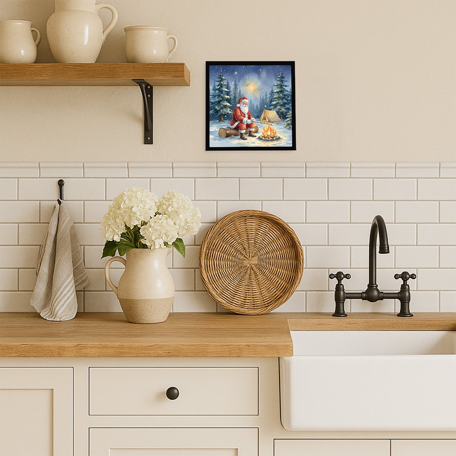 Caroline's Treasures Santa Claus Camping by the Fire Christmas Framed Metal Print