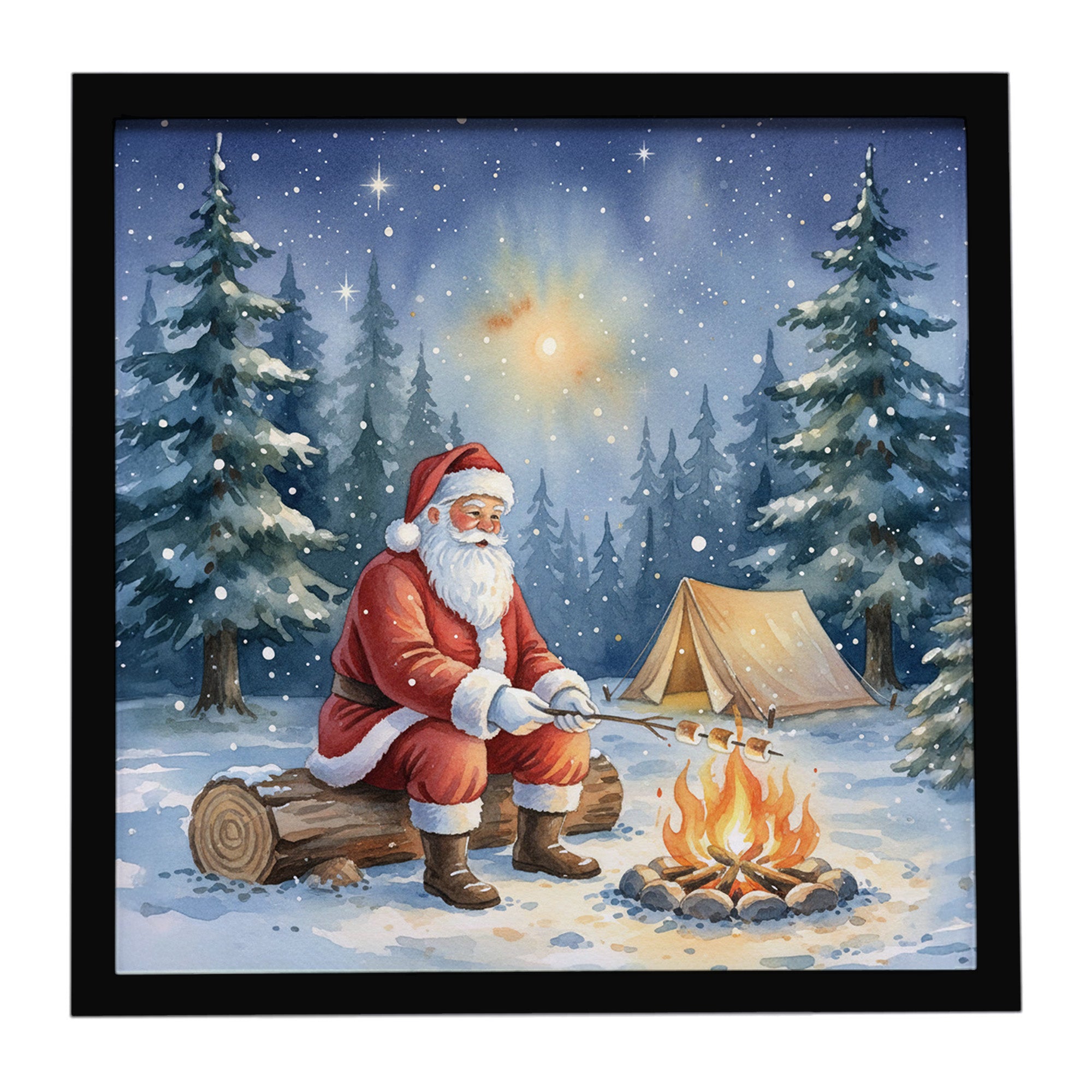 Caroline's Treasures Santa Claus Camping by the Fire Christmas Framed Metal Print
