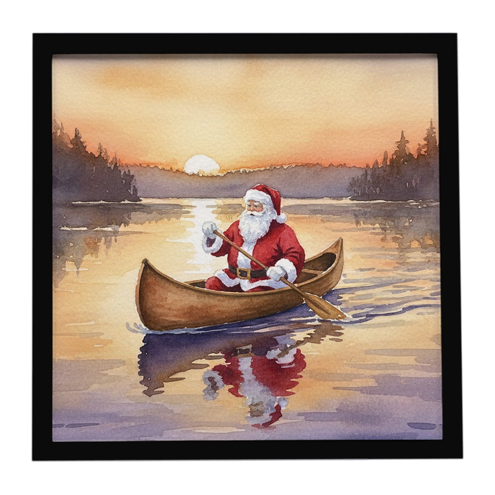 Caroline's Treasures Santa Claus Canoeing at Sunset Christmas Framed Metal Print