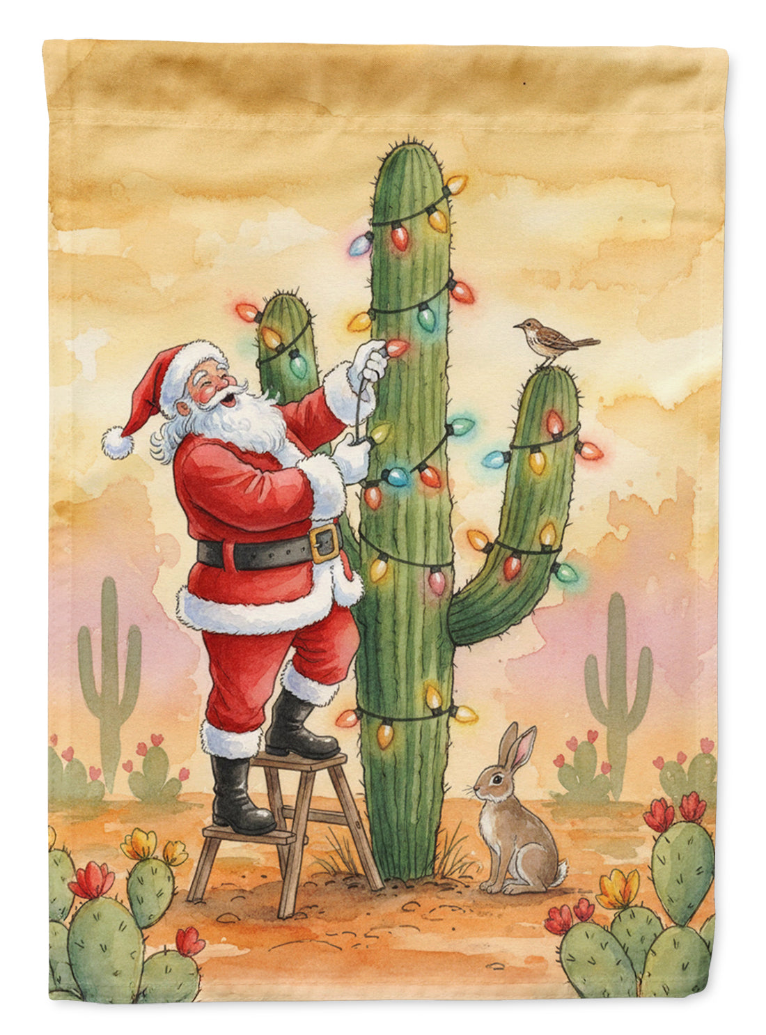 Caroline's Treasures Santa Claus Decorating a Cactus Christmas House Flag