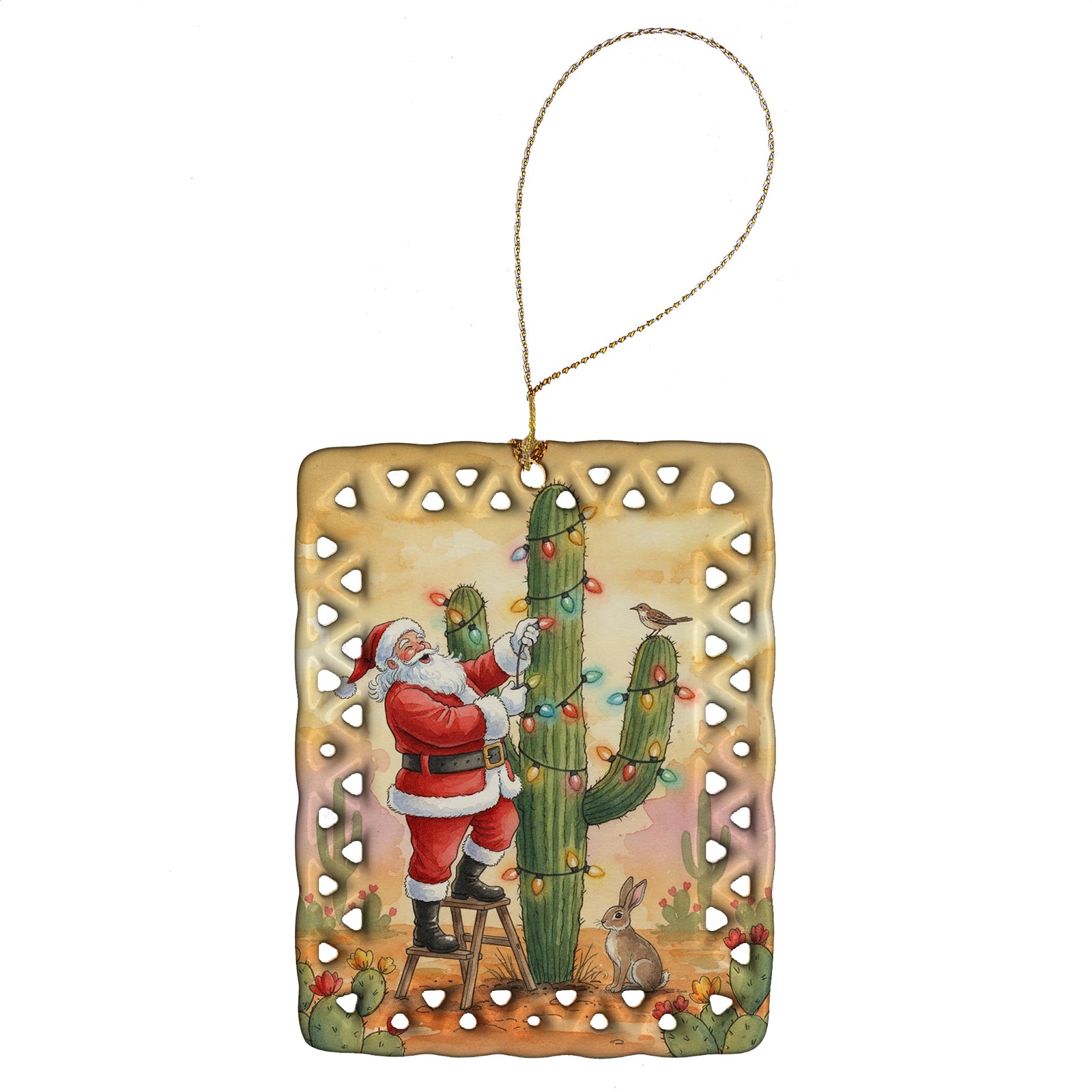 Caroline's Treasures Santa Claus Decorating a Cactus Christmas Porcelain Ornament