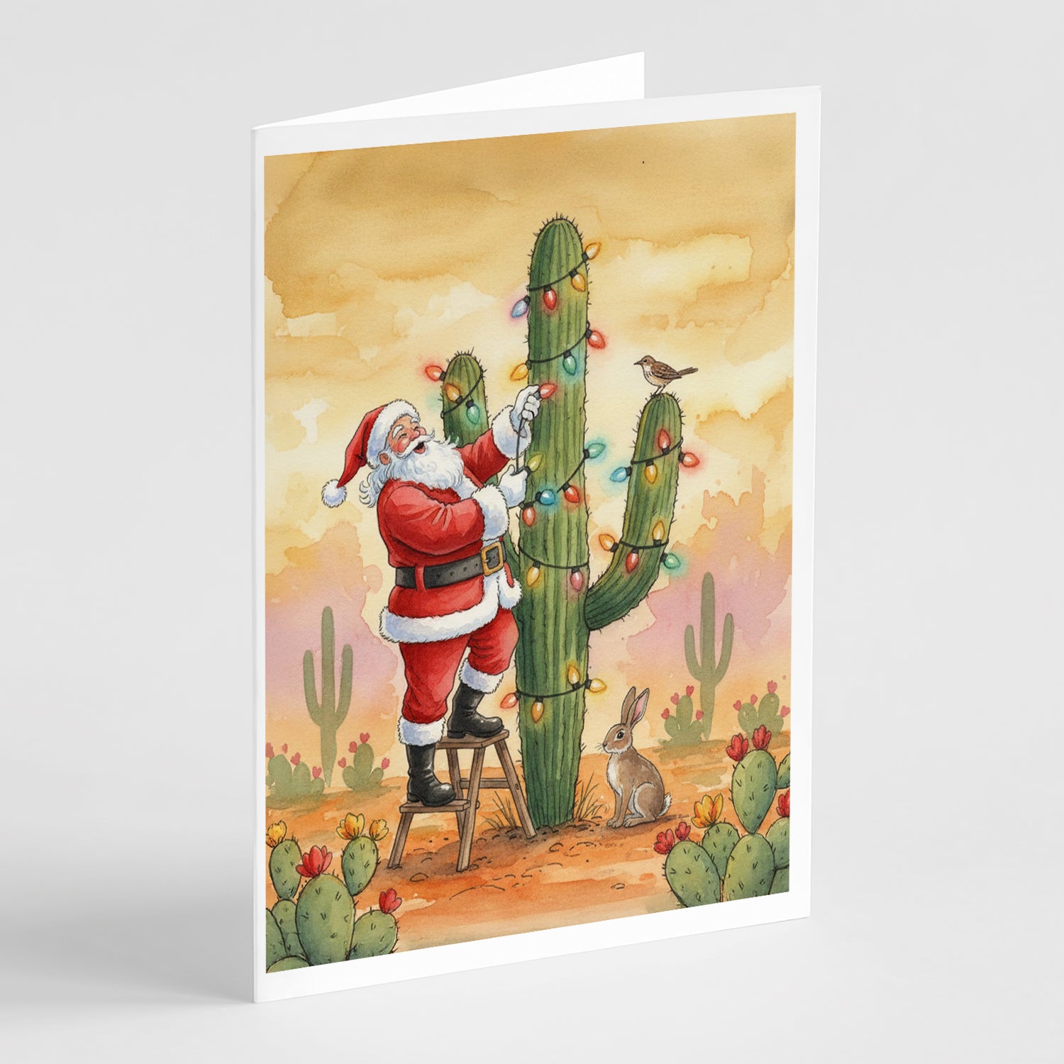 Caroline's Treasures Santa Claus Decorating a Cactus Christmas Greeting Cards Pack of 8