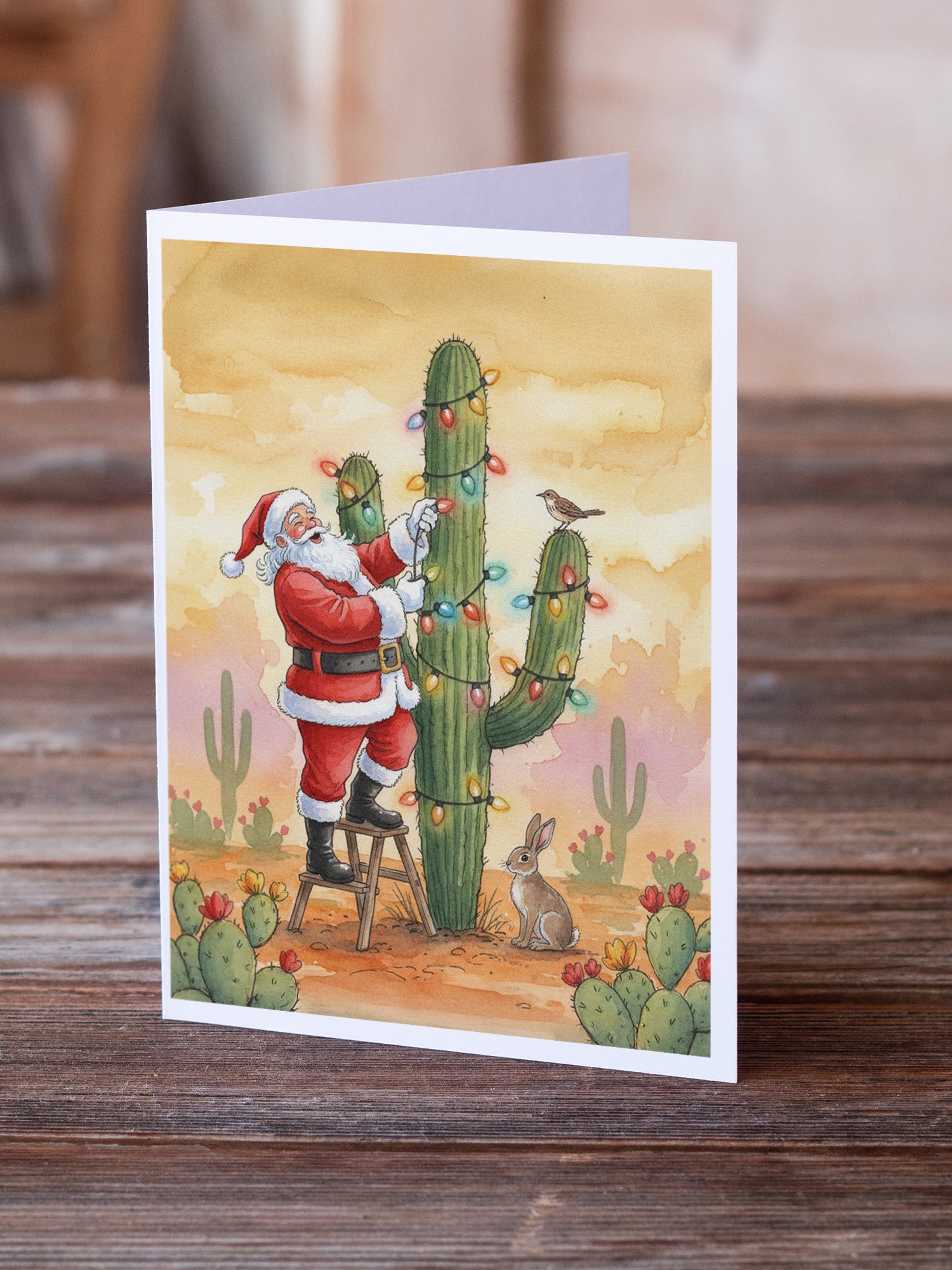 Caroline's Treasures Santa Claus Decorating a Cactus Christmas Greeting Cards Pack of 8