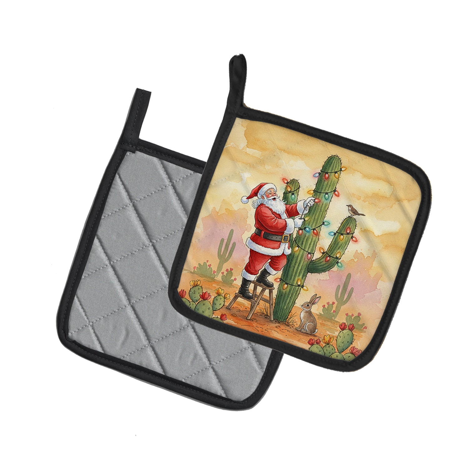Caroline's Treasures Santa Claus Decorating a Cactus Christmas Pair of Pot Holders