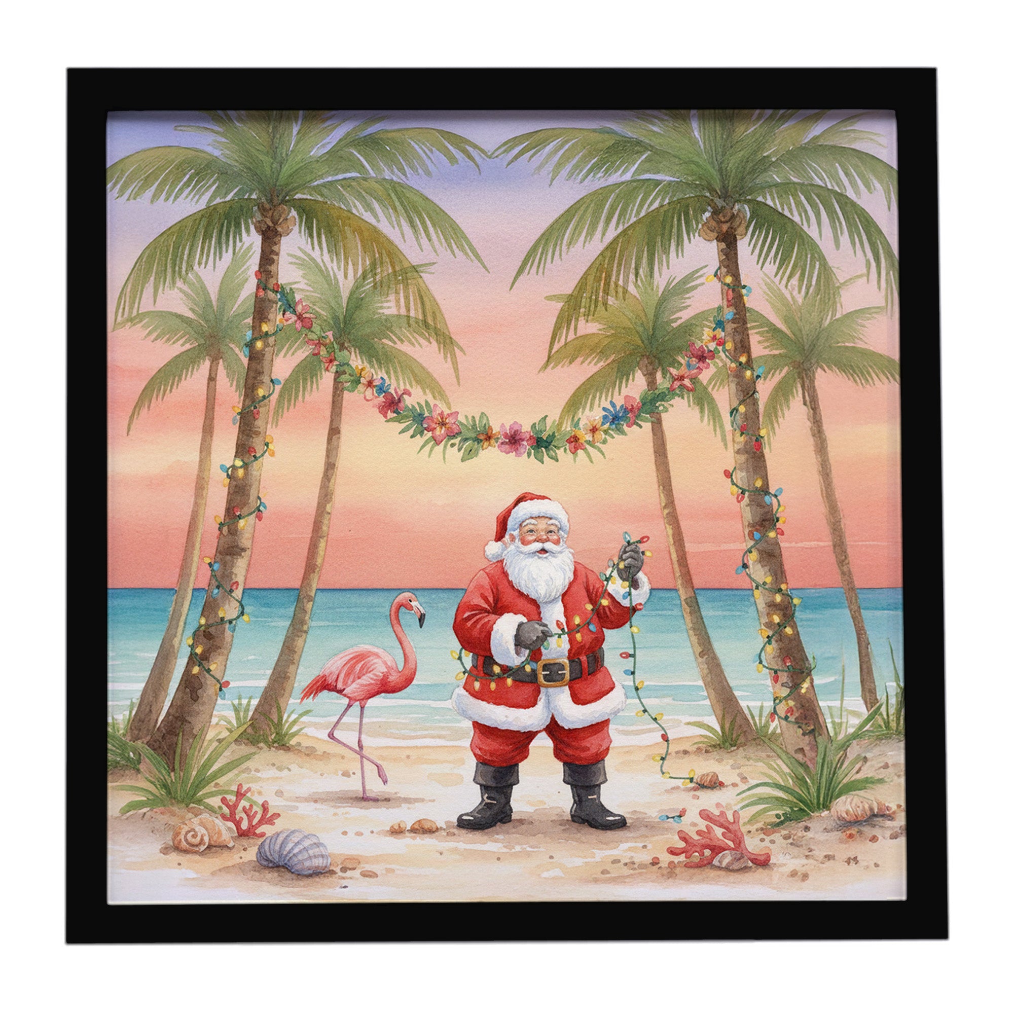 Caroline's Treasures Santa Claus Decorating Palm Tree Christmas Framed Metal Print