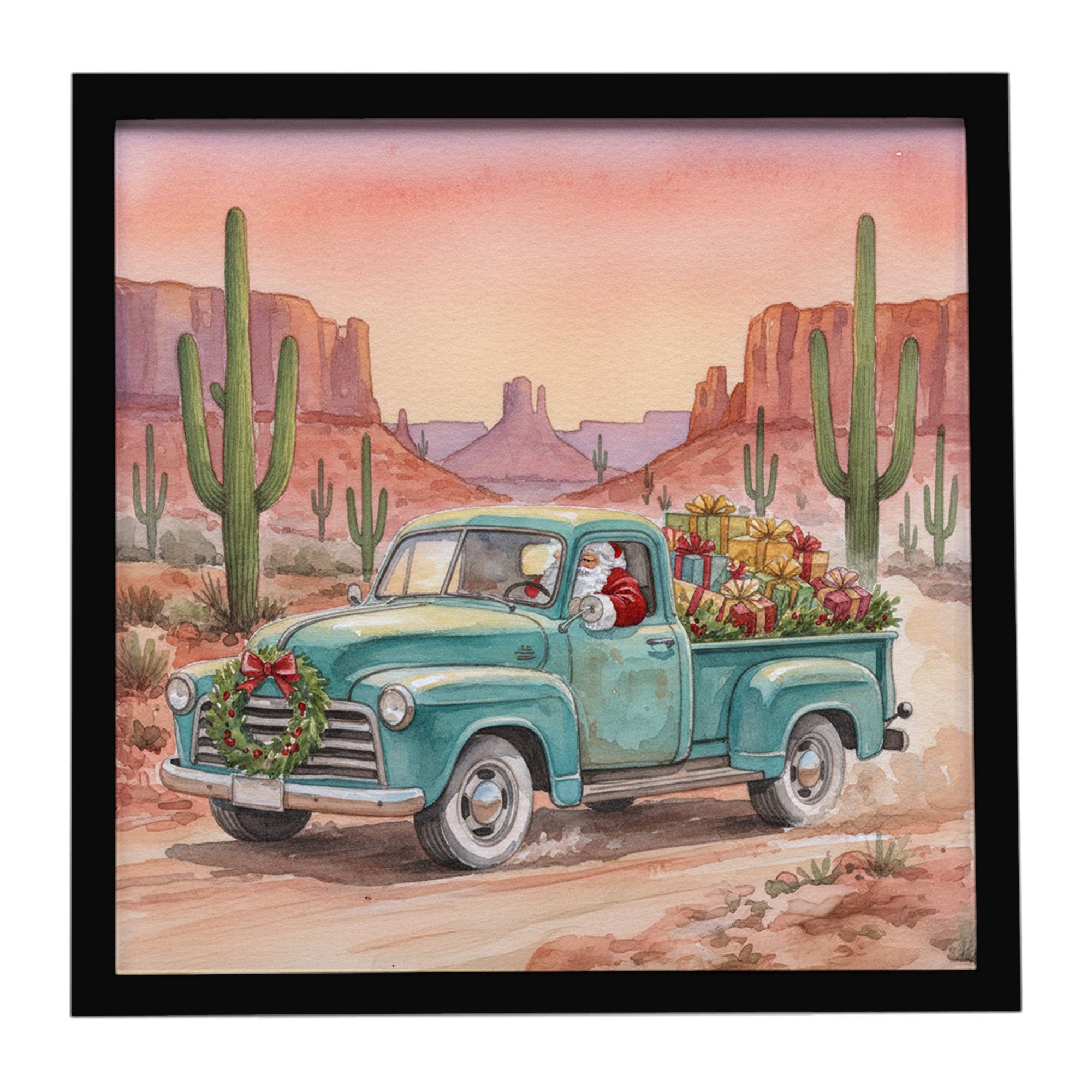 Caroline's Treasures Santa Claus Delivering Gifts in an Old Pickup Christmas Framed Metal Print