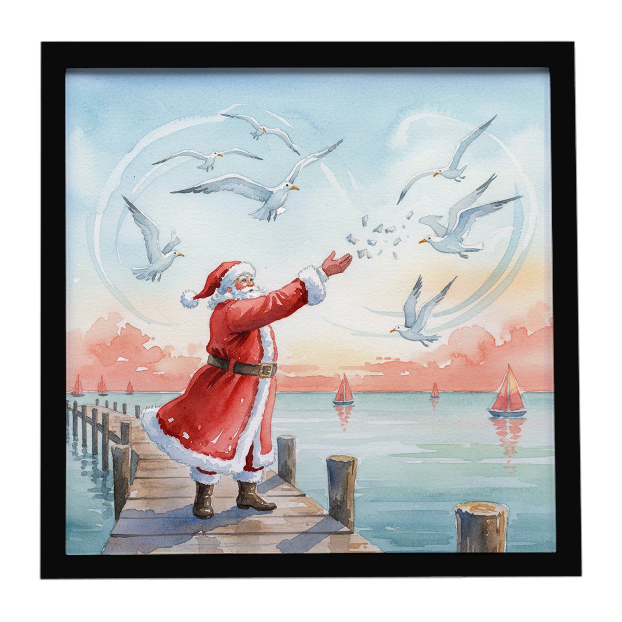 Caroline's Treasures Santa Claus Feeding the Seagulls Christmas Framed Metal Print