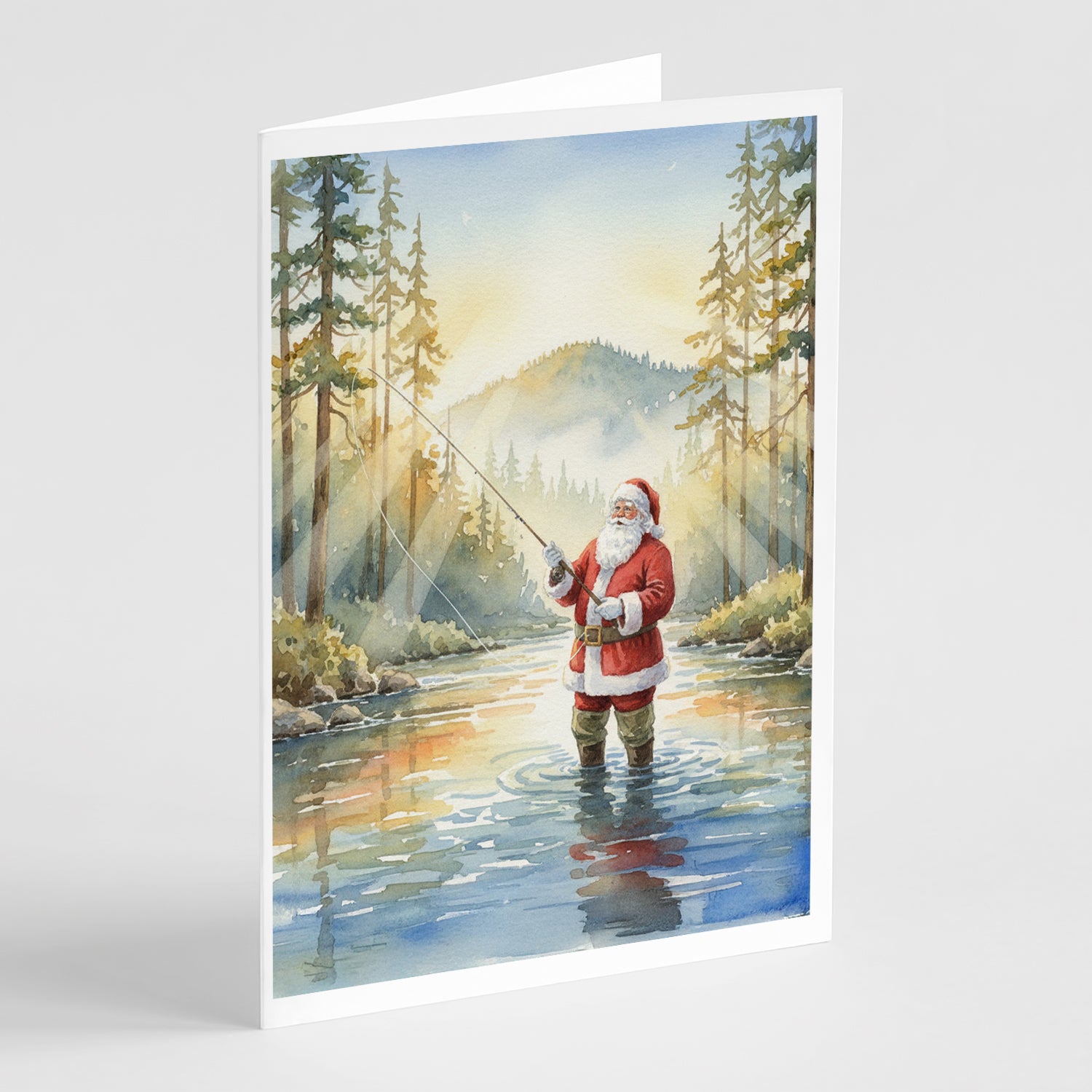 Caroline's Treasures Santa Claus Fly-Fishing at Sunrise Christmas Greeting Cards Pack of 8
