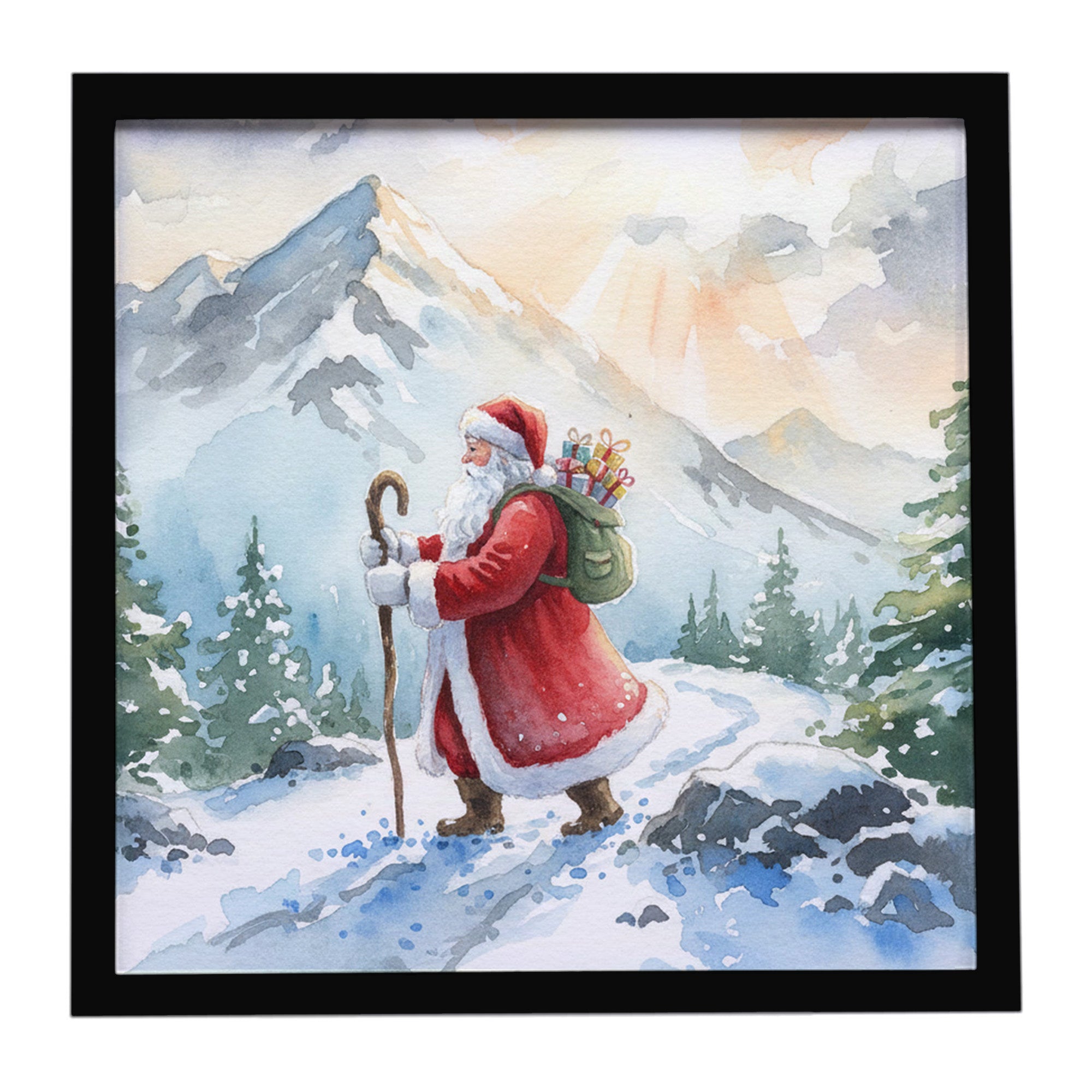 Caroline's Treasures Santa Claus Hiking in the Mountains Christmas Framed Metal Print