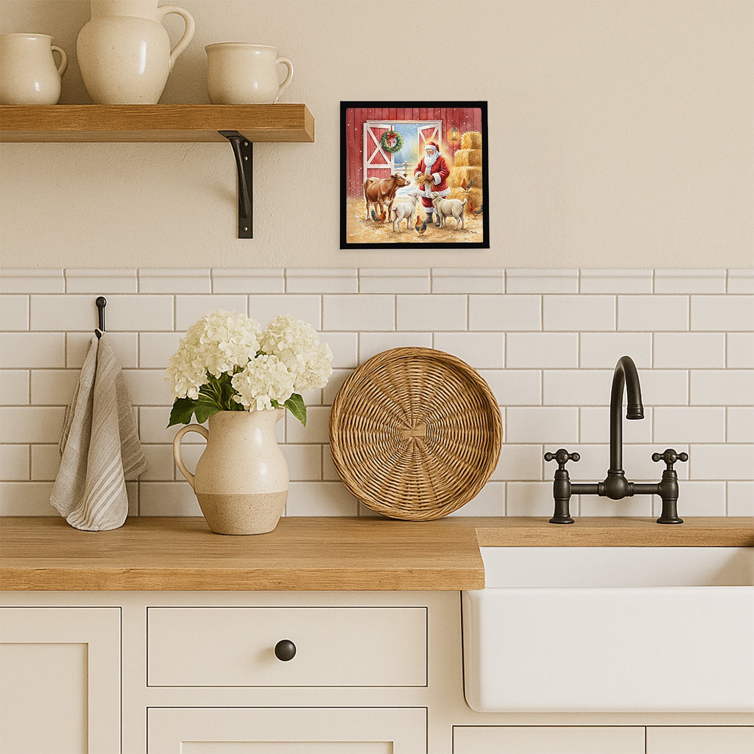 Caroline's Treasures Santa Claus in the Barn with Animals Christmas Framed Metal Print