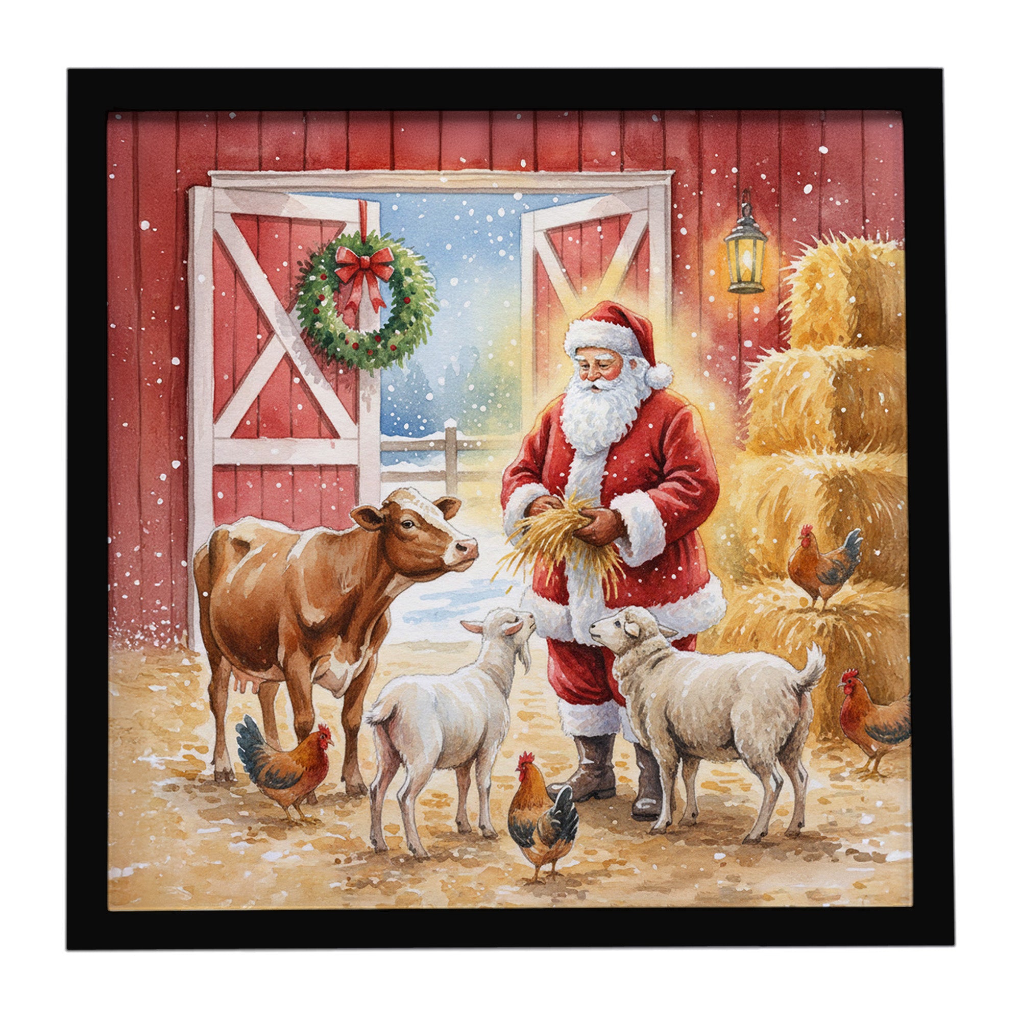 Caroline's Treasures Santa Claus in the Barn with Animals Christmas Framed Metal Print