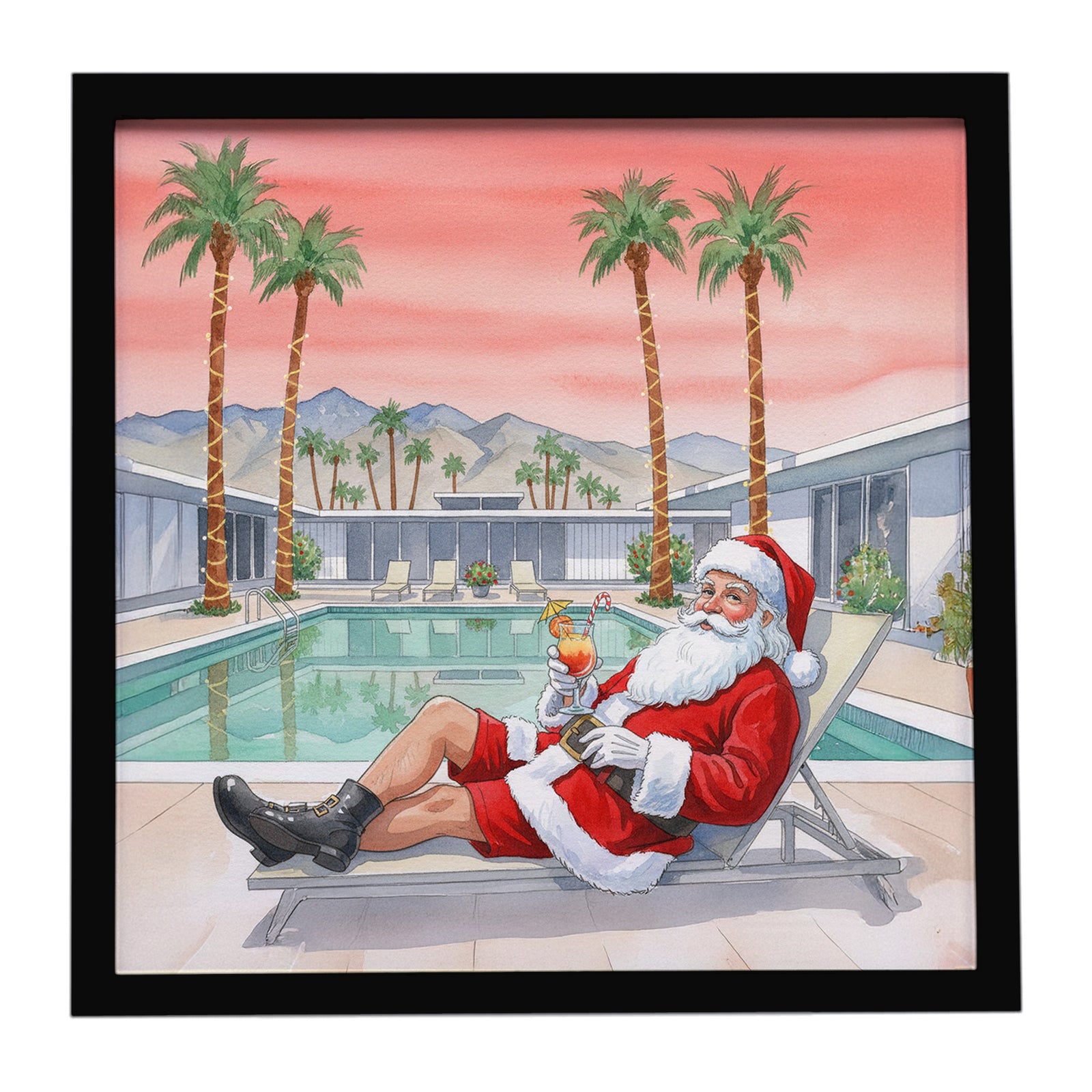 Caroline's Treasures Santa Claus in Palm Springs Christmas Framed Metal Print