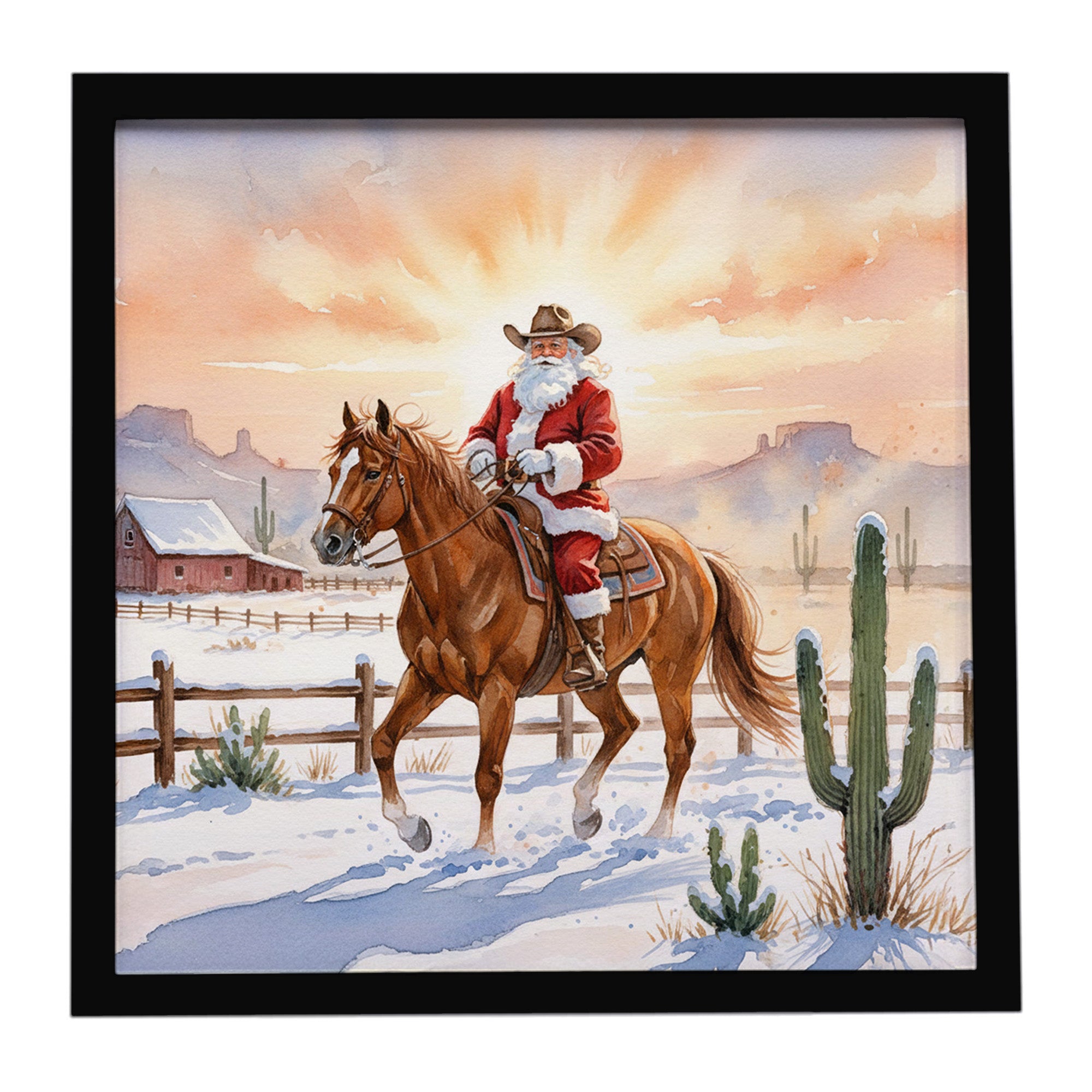Caroline's Treasures Santa Claus on Horseback at the Ranch Christmas Framed Metal Print
