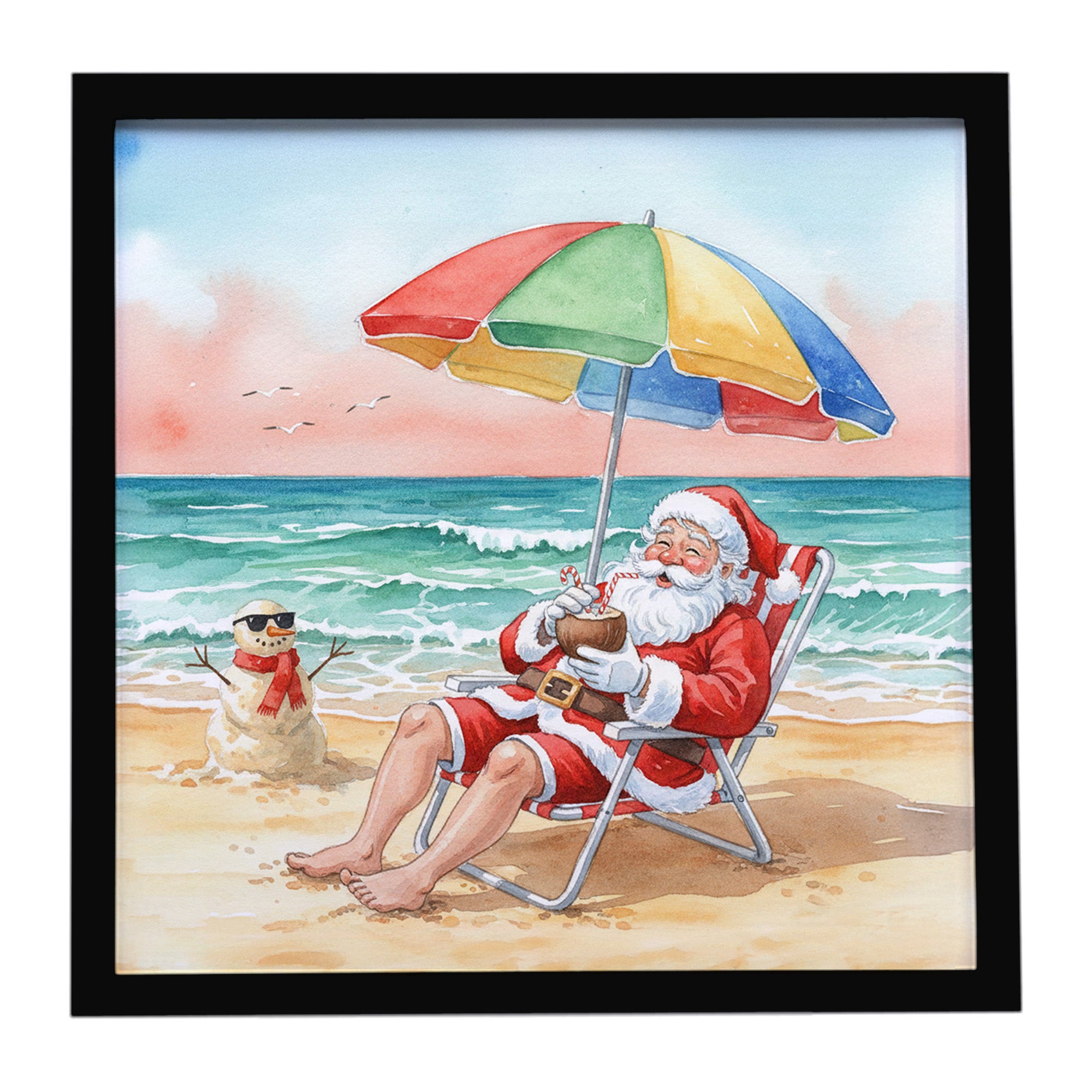 Caroline's Treasures Santa Claus on the Beach Christmas Framed Metal Print