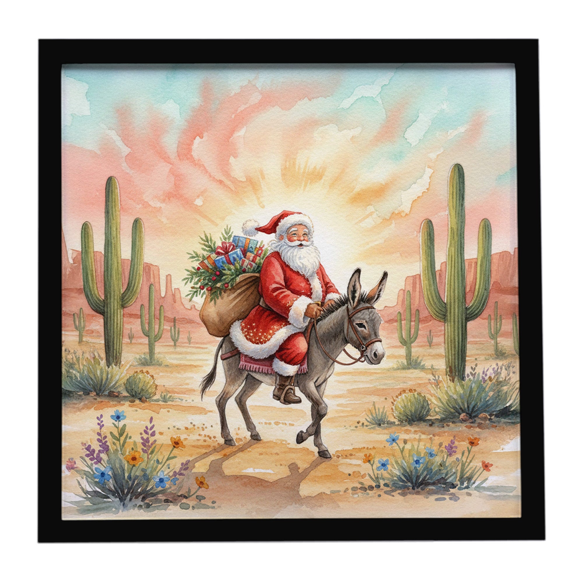 Caroline's Treasures Santa Claus Riding a Burro Christmas Framed Metal Print