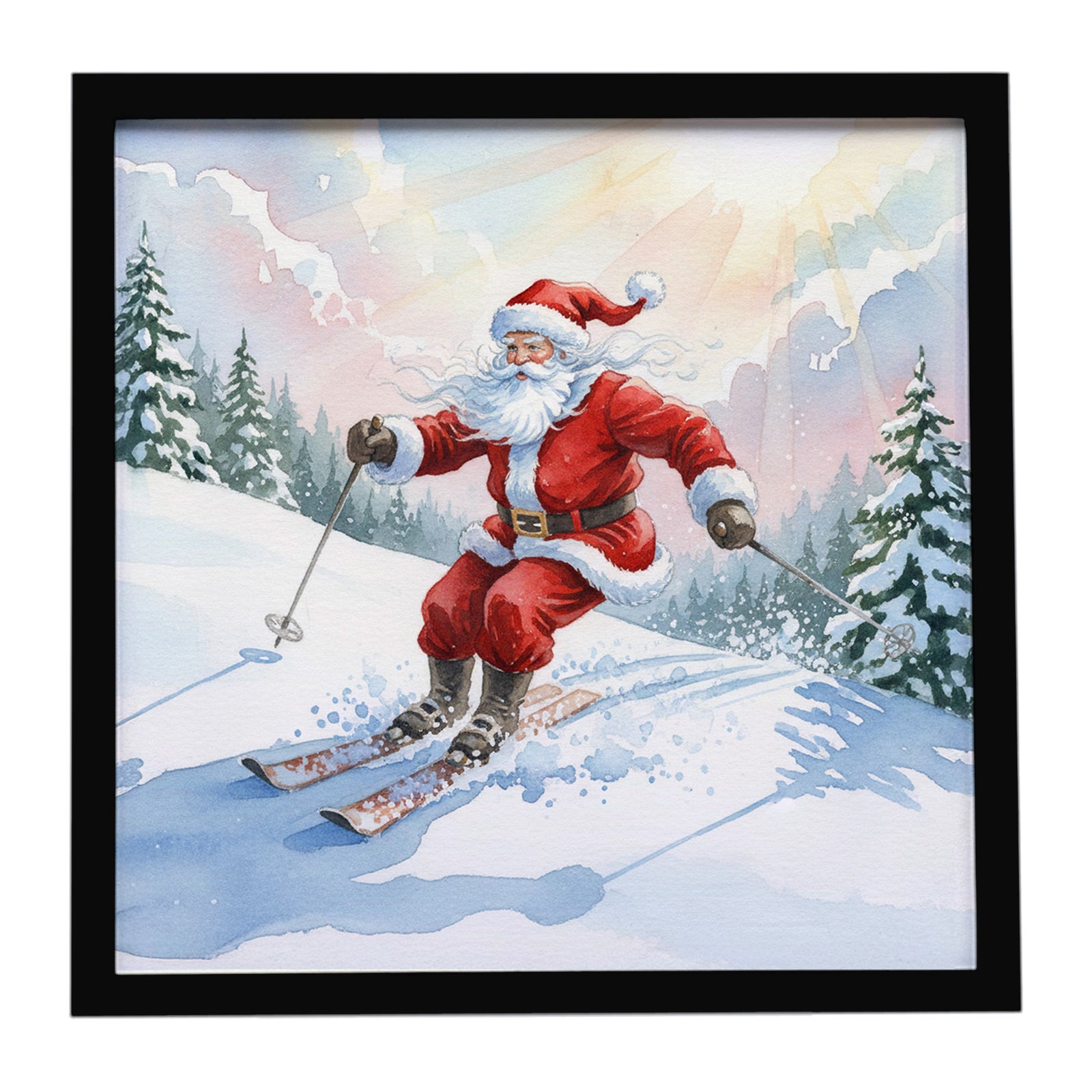 Caroline's Treasures Santa Claus Skiing Downhill Christmas Framed Metal Print