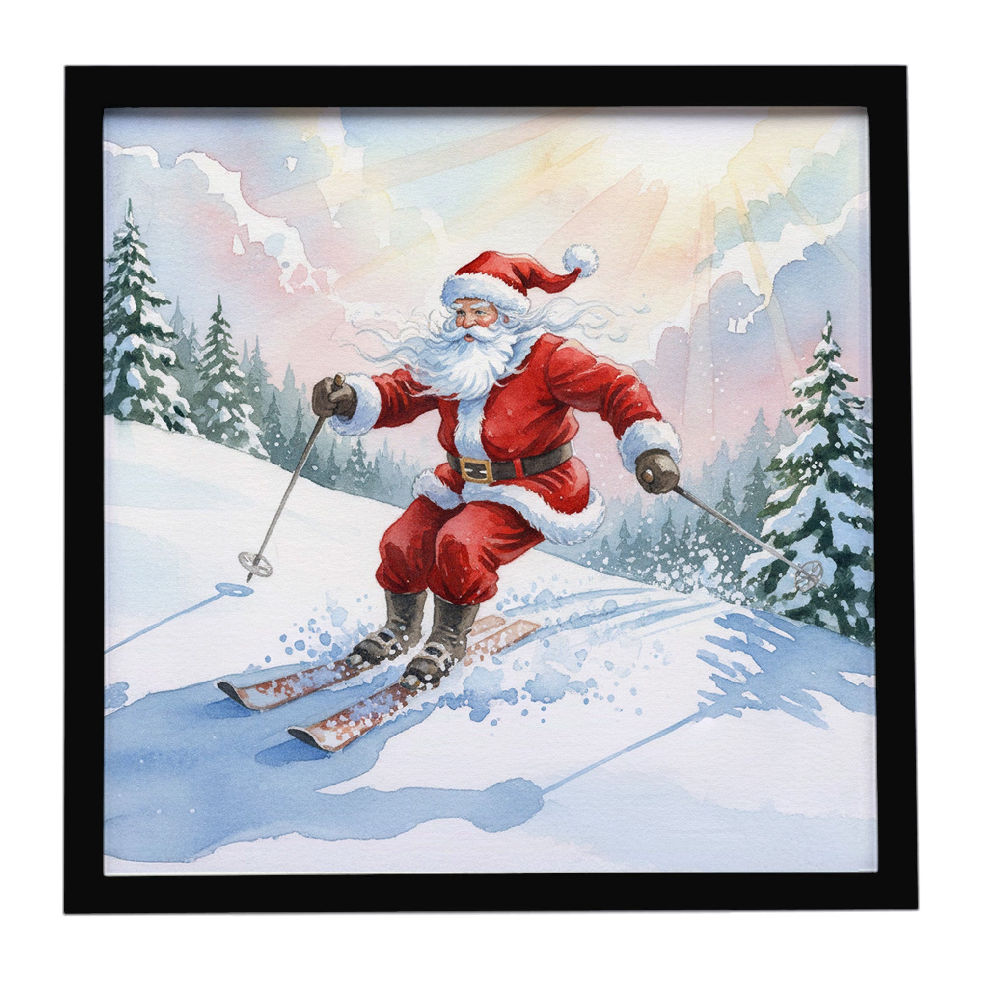 Caroline's Treasures Santa Claus Skiing Downhill Christmas Framed Metal Print
