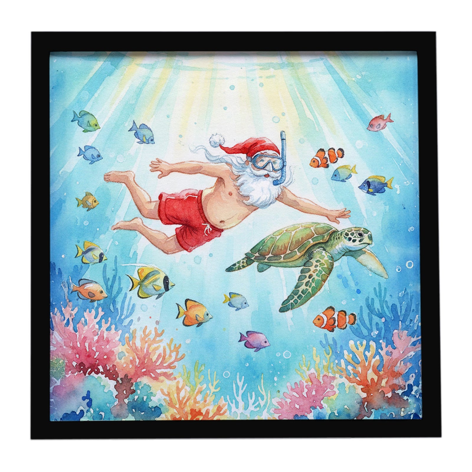 Caroline's Treasures Santa Claus Snorkeling with a Sea Turtle Christmas Framed Metal Print