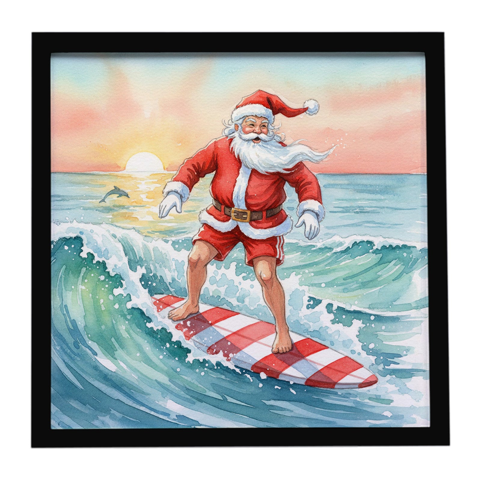 Caroline's Treasures Santa Claus Surfing Christmas Morning Christmas Framed Metal Print