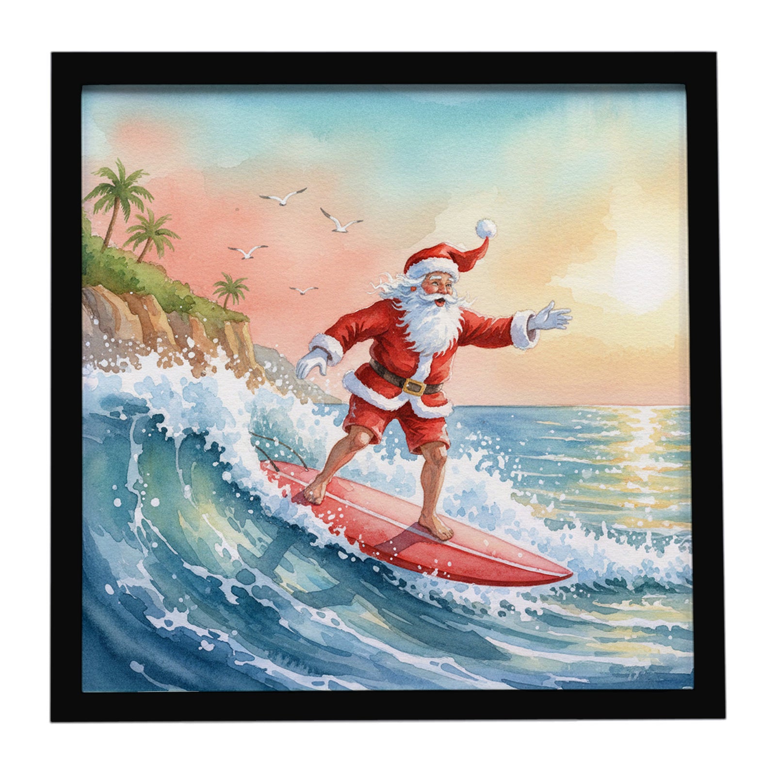 Caroline's Treasures Santa Claus Surfing the Pacific Christmas Framed Metal Print