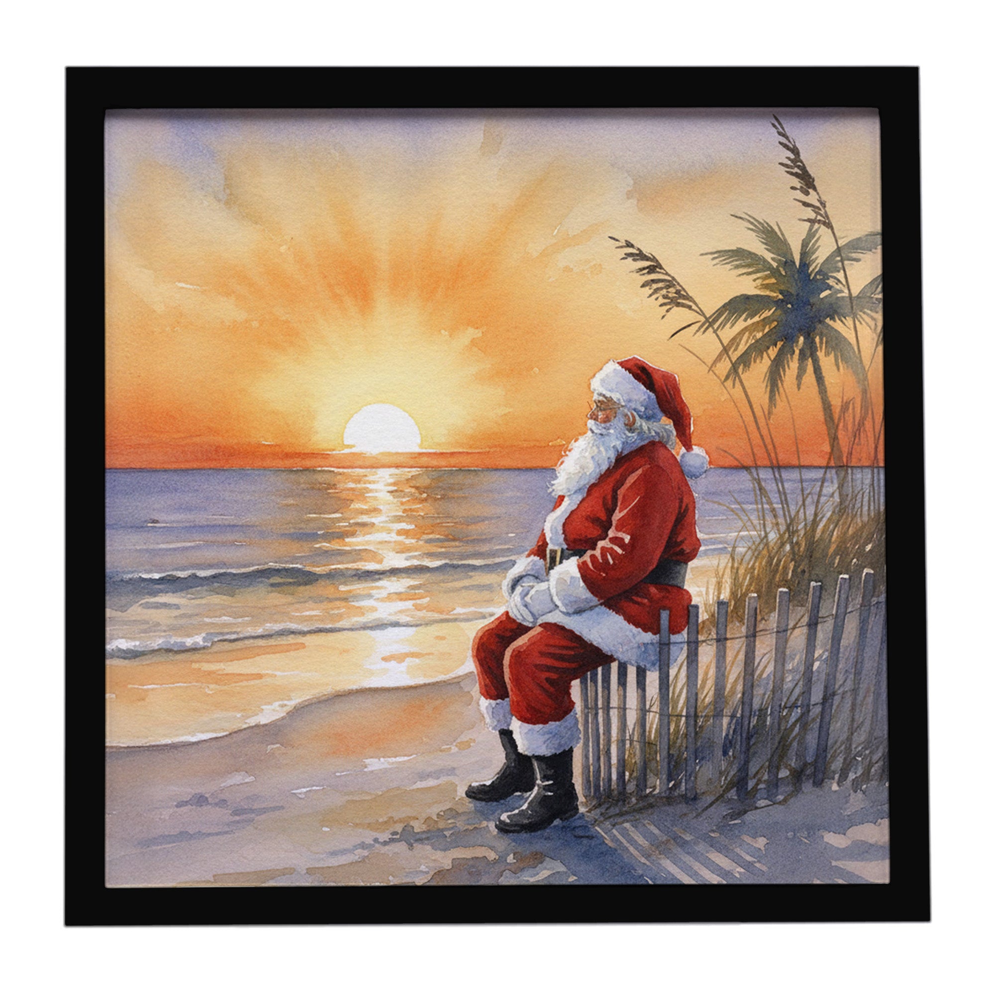Caroline's Treasures Santa Claus Watching the Sunset Christmas Framed Metal Print