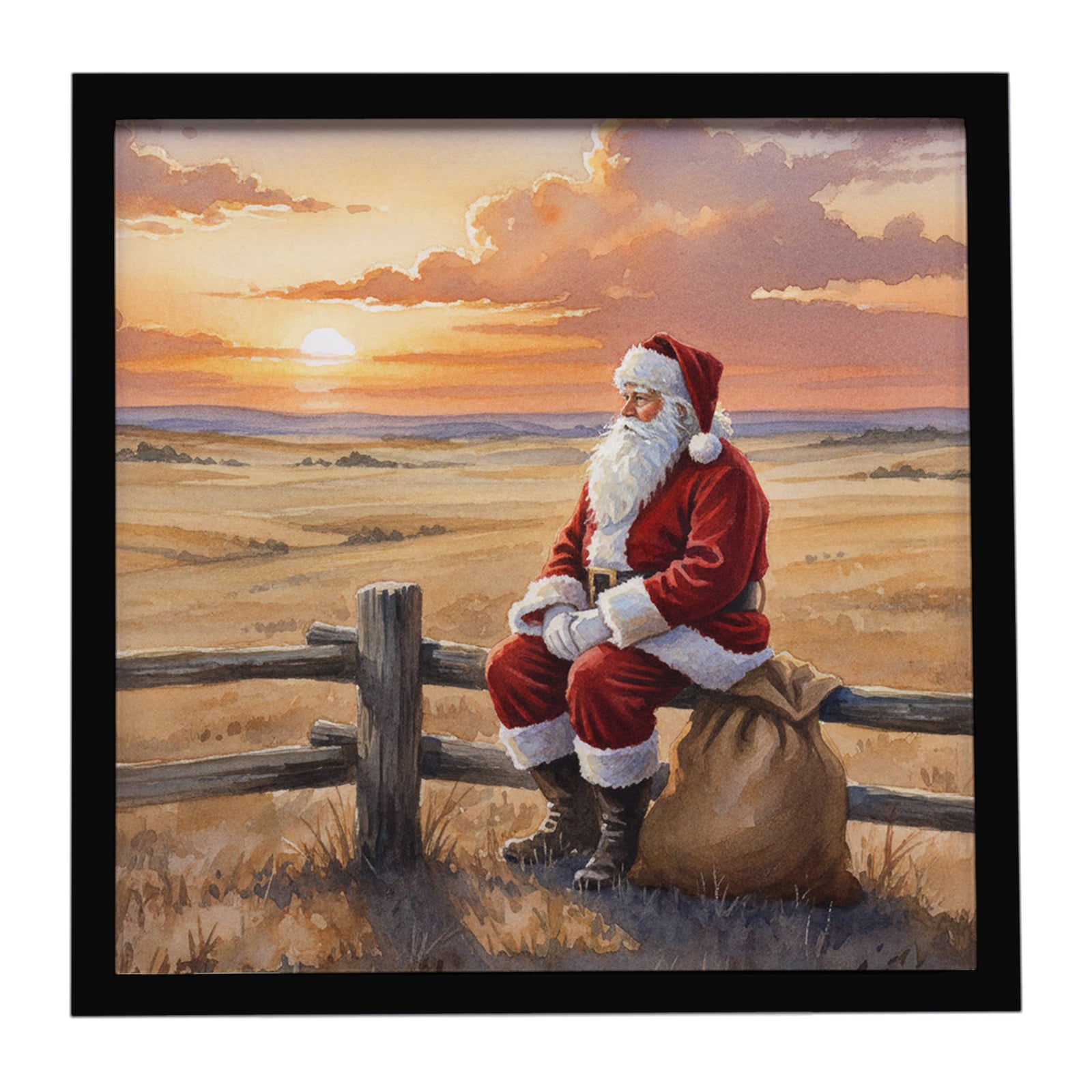 Caroline's Treasures Santa Claus Watching the Sunset on the Prairie Christmas Framed Metal Print