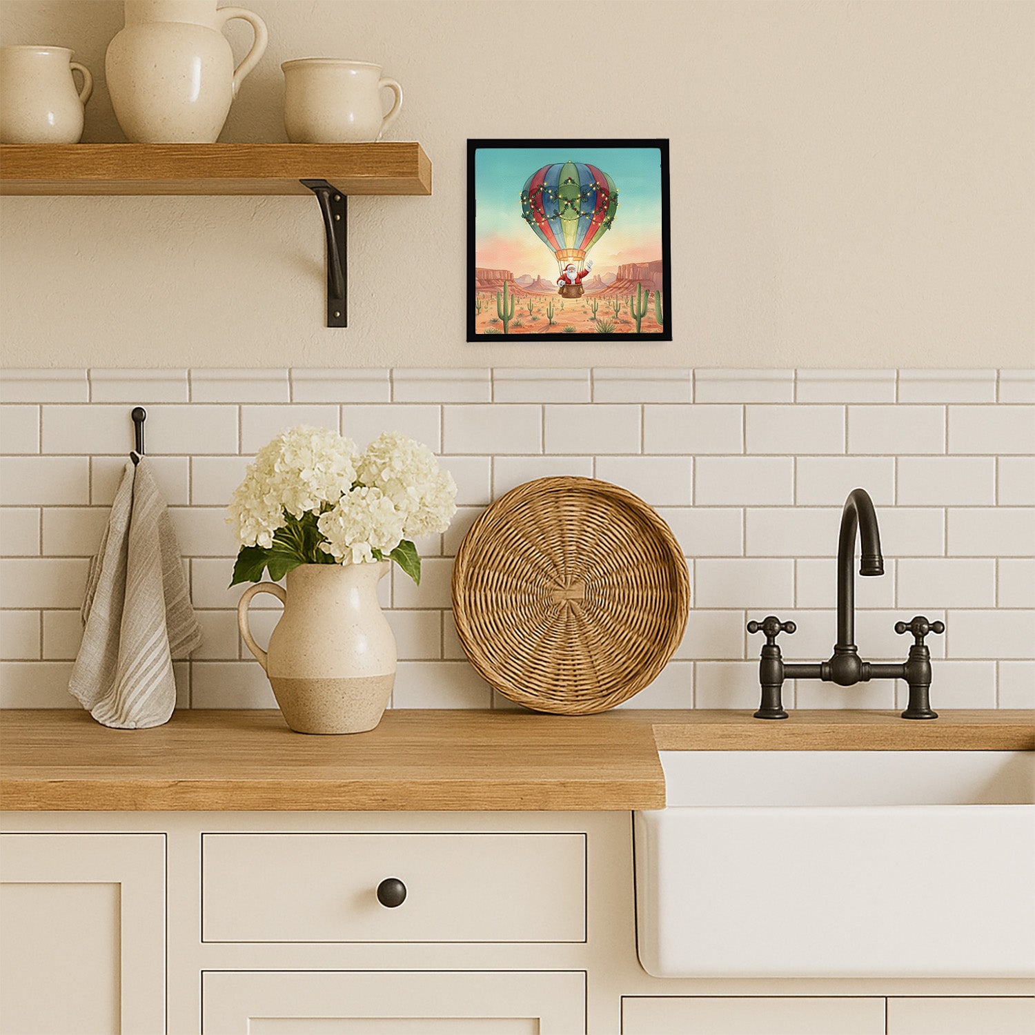 Caroline's Treasures Santa Claus with a Hot-Air Balloon Christmas Framed Metal Print