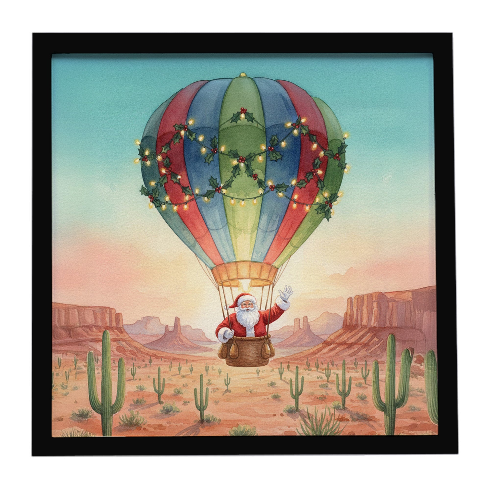 Caroline's Treasures Santa Claus with a Hot-Air Balloon Christmas Framed Metal Print