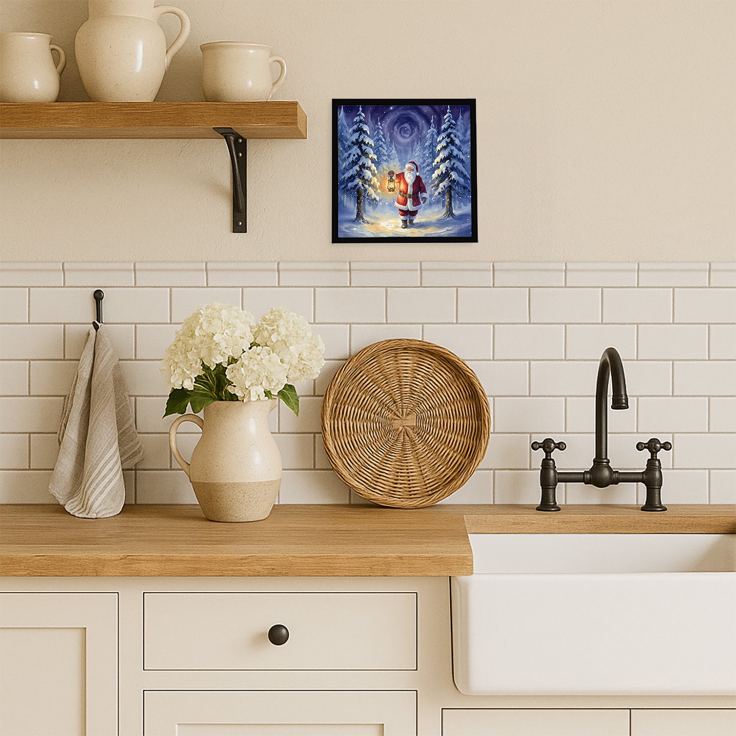 Caroline's Treasures Santa Claus with a Lantern in the Woods Christmas Framed Metal Print