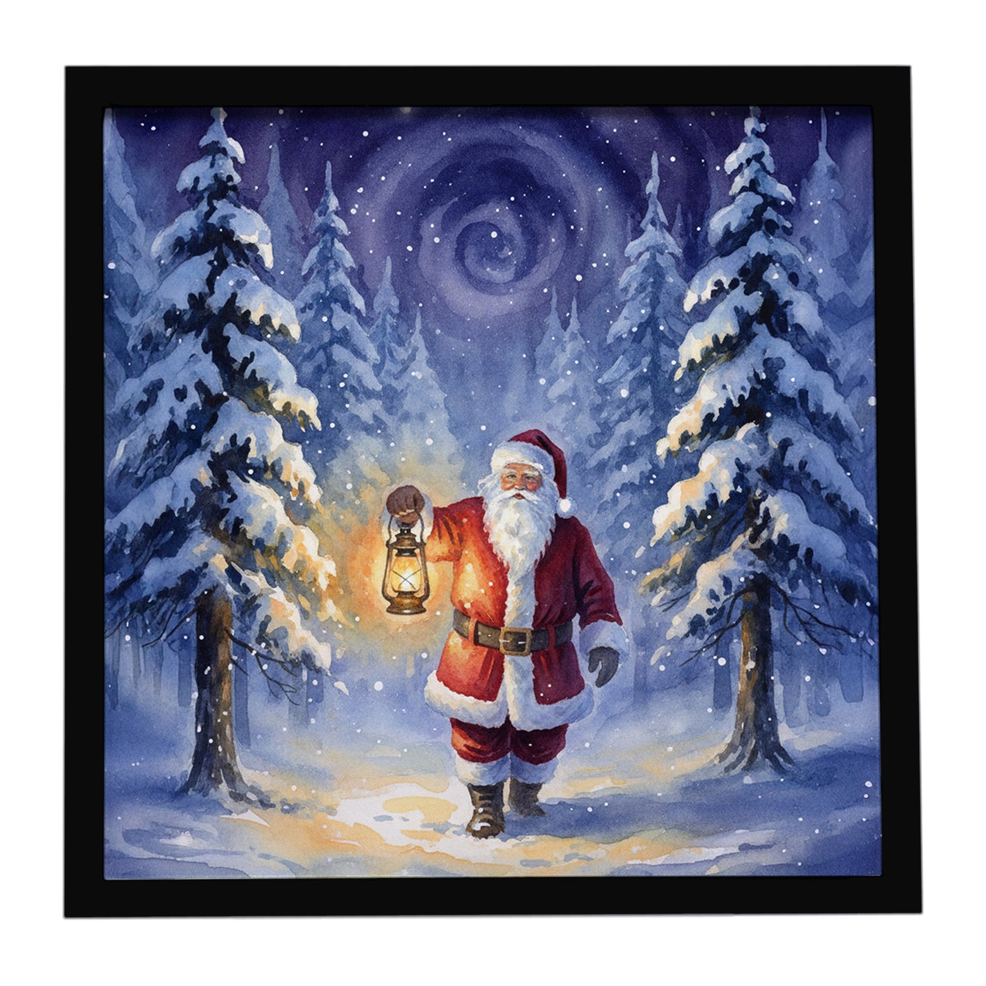 Caroline's Treasures Santa Claus with a Lantern in the Woods Christmas Framed Metal Print