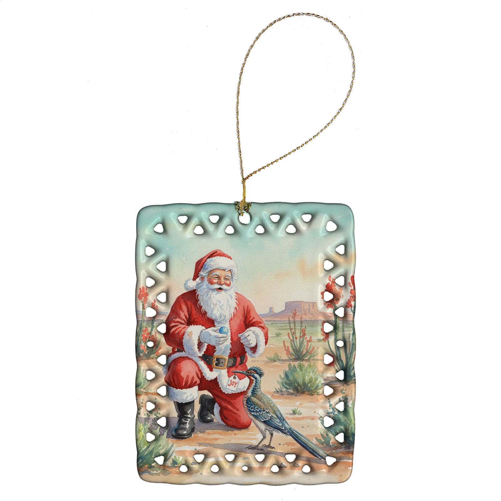 Caroline's Treasures Santa Claus with a Roadrunner Christmas Porcelain Ornament