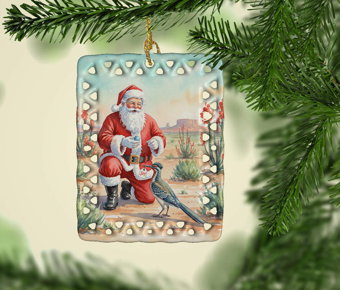 Caroline's Treasures Santa Claus with a Roadrunner Christmas Porcelain Ornament