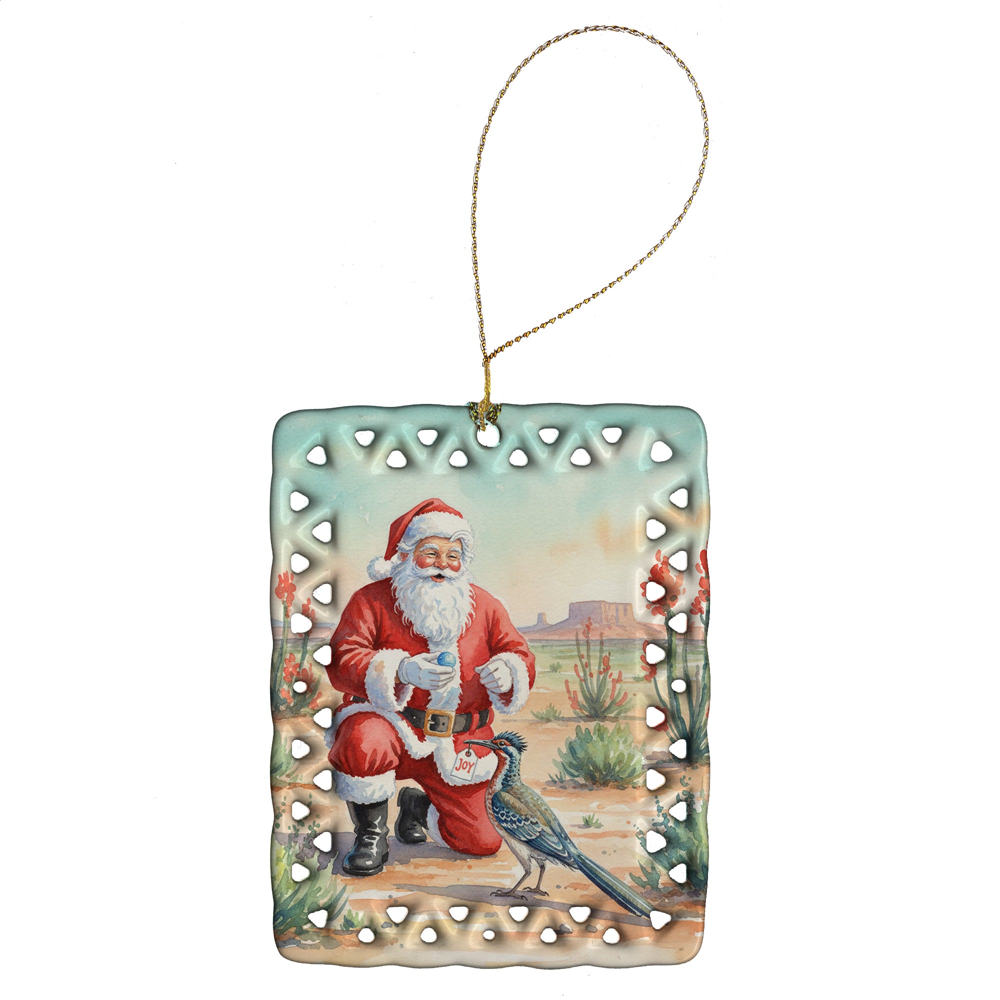 Caroline's Treasures Santa Claus with a Roadrunner Christmas Porcelain Ornament