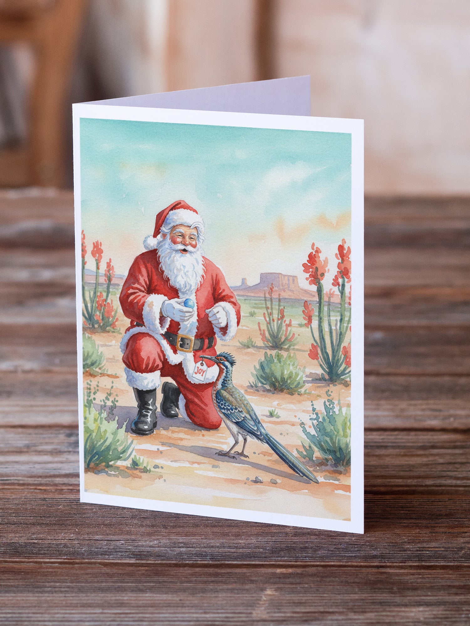 Caroline's Treasures Santa Claus with a Roadrunner Christmas Greeting Cards Pack of 8