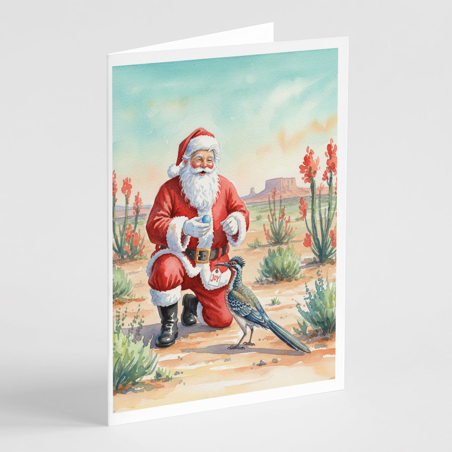 Caroline's Treasures Santa Claus with a Roadrunner Christmas Greeting Cards Pack of 8