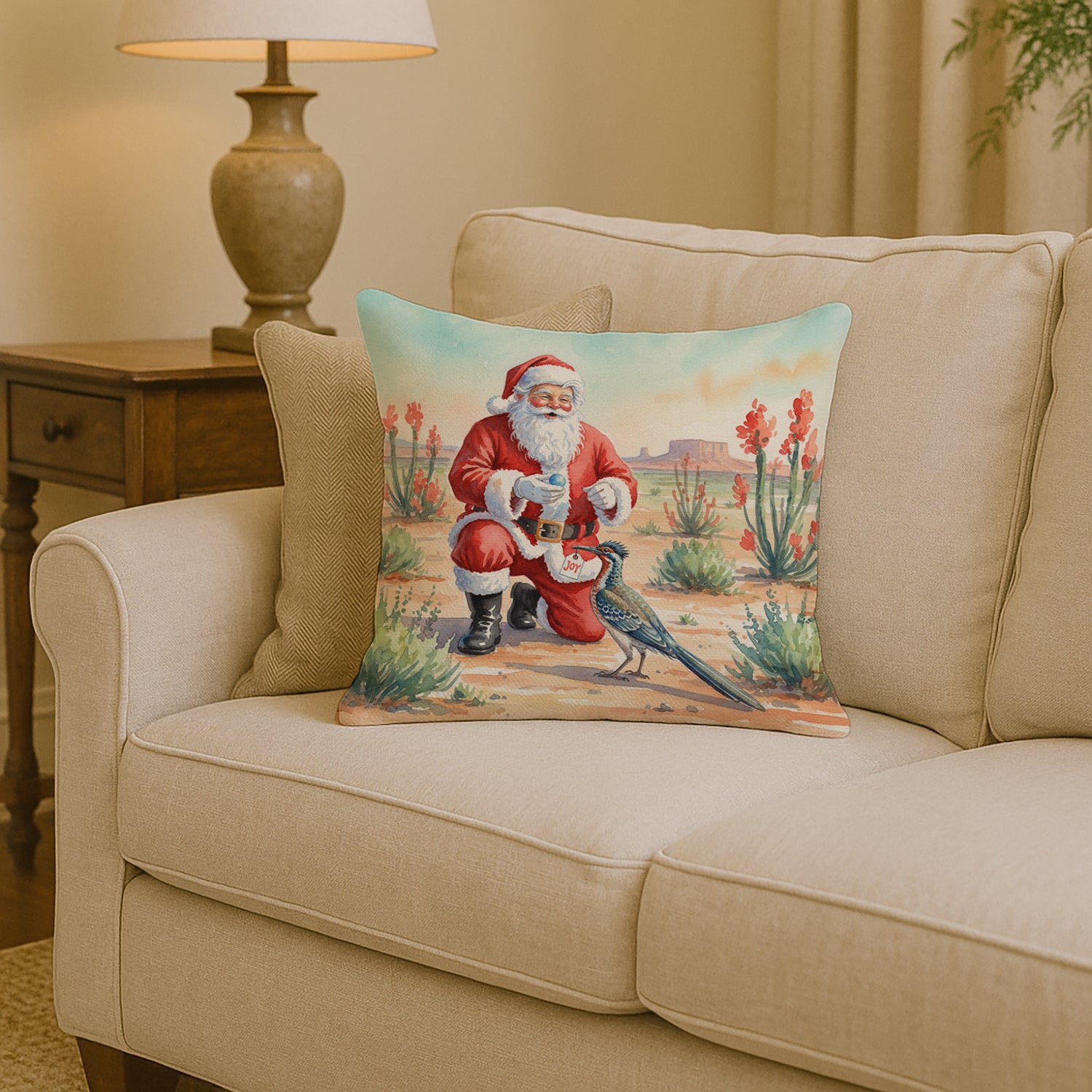 Caroline's Treasures Santa Claus with a Roadrunner Christmas Throw Pillow