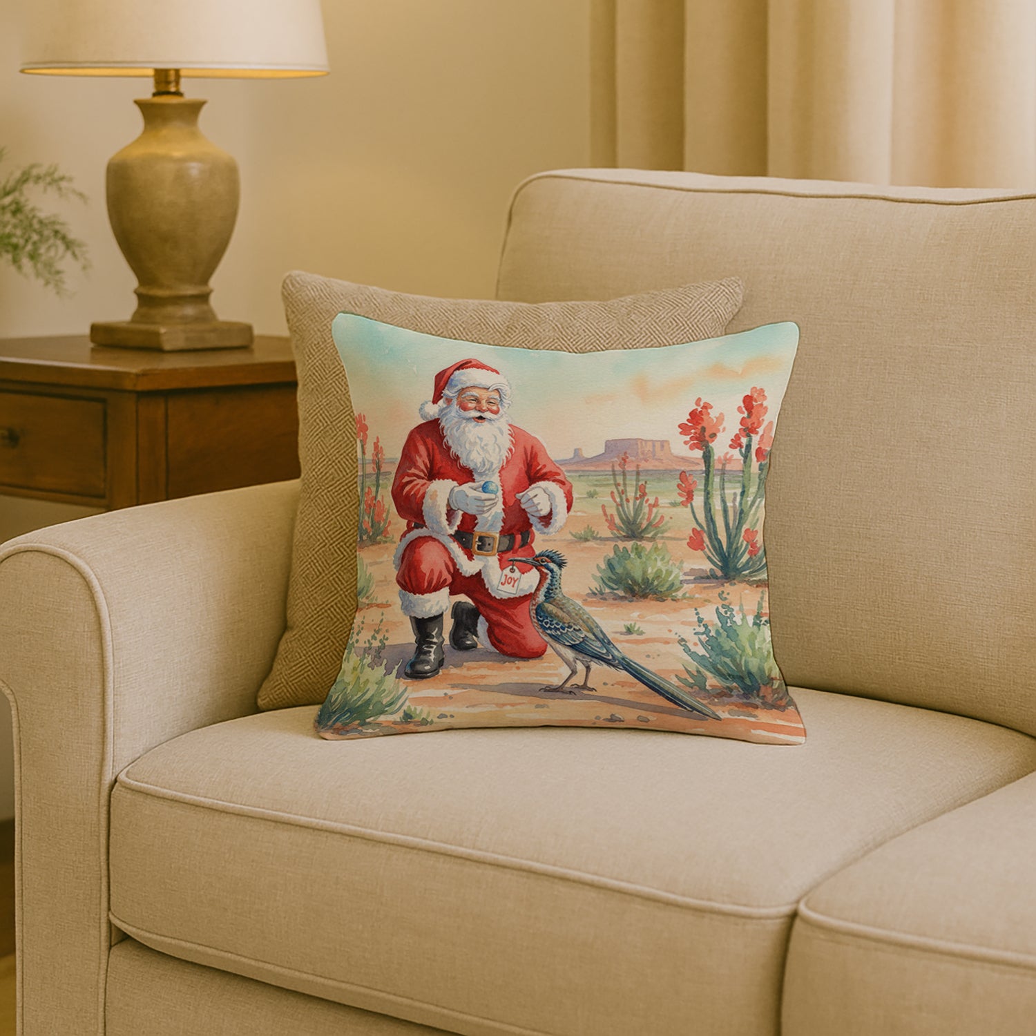 Caroline's Treasures Santa Claus with a Roadrunner Christmas Throw Pillow