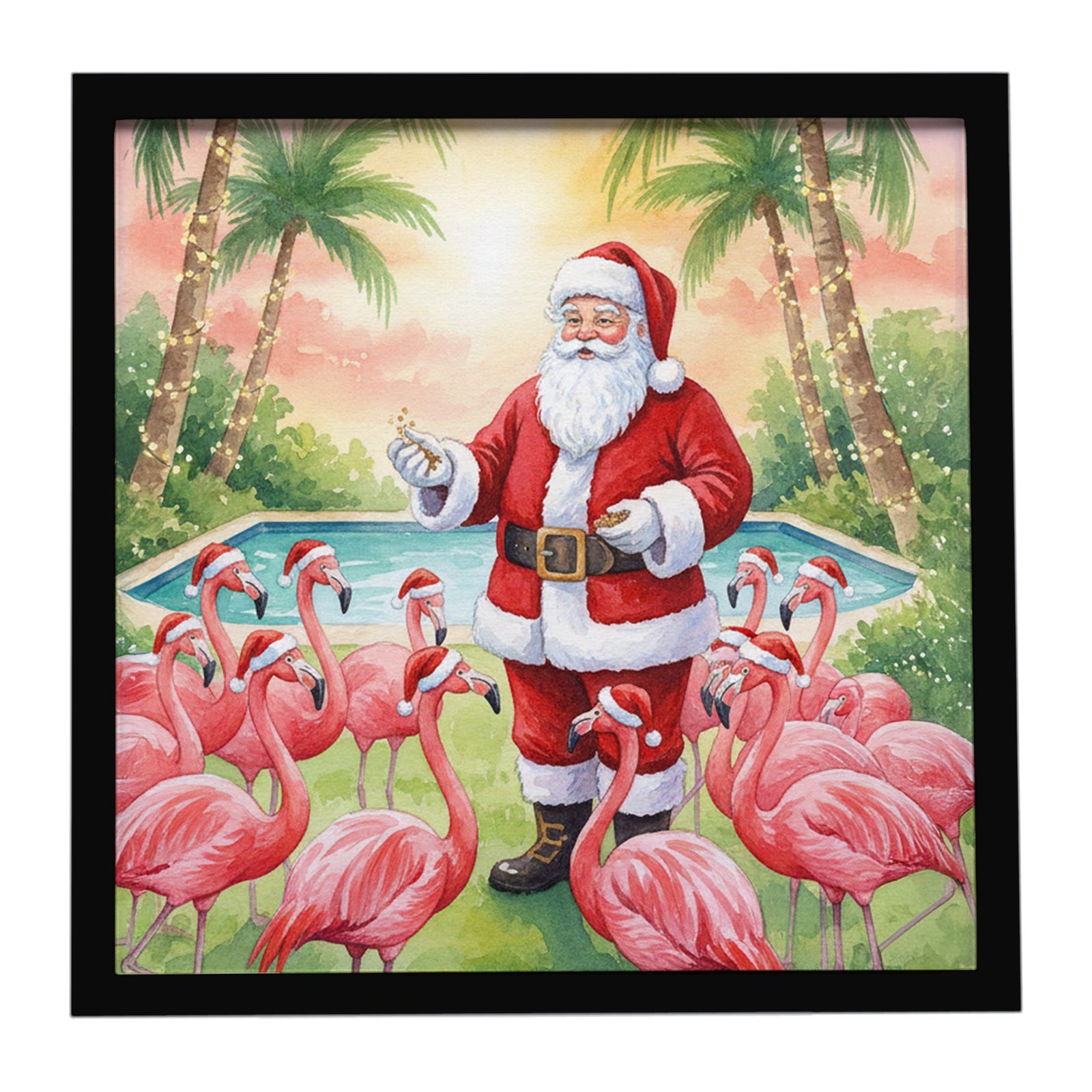 Caroline's Treasures Santa Claus with Flamingos Christmas Framed Metal Print