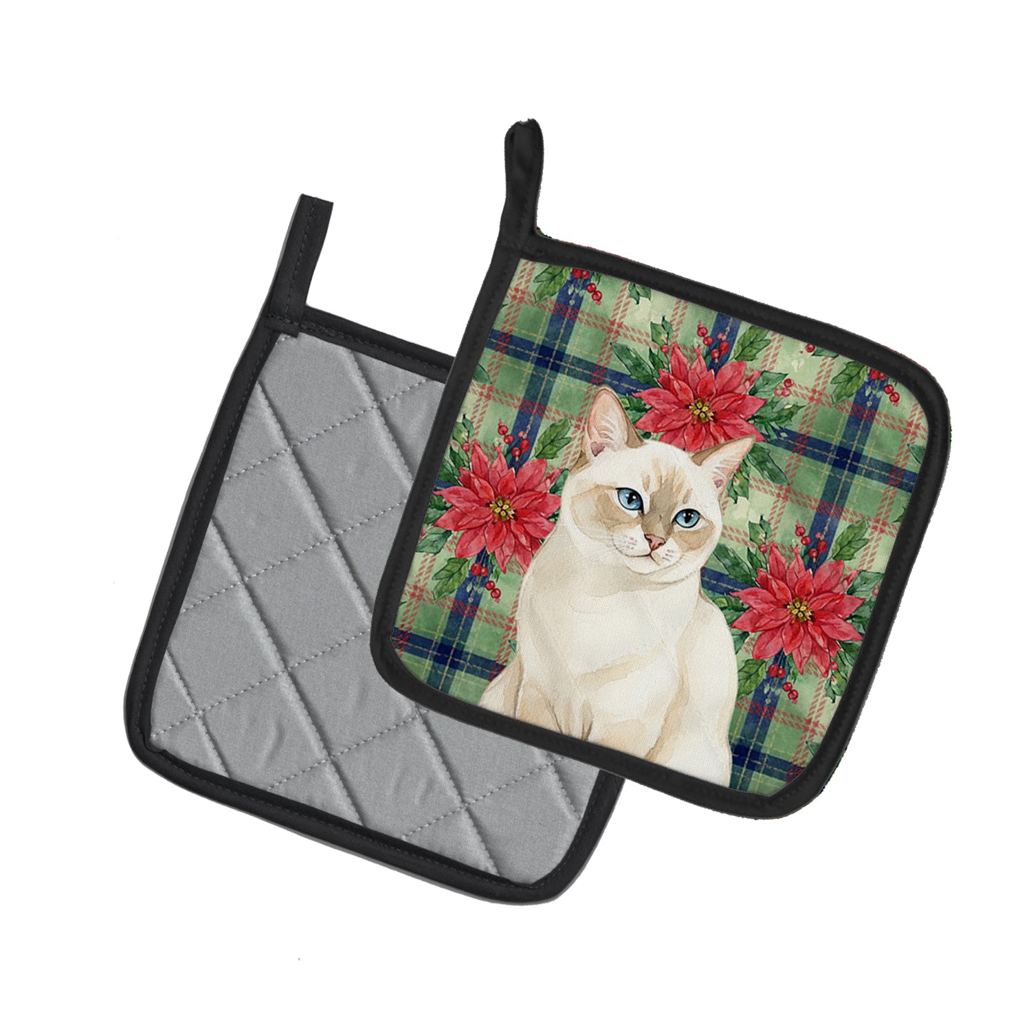 Caroline's Treasures Cream Point Cat with Poinsettias Pair of Pot Holders