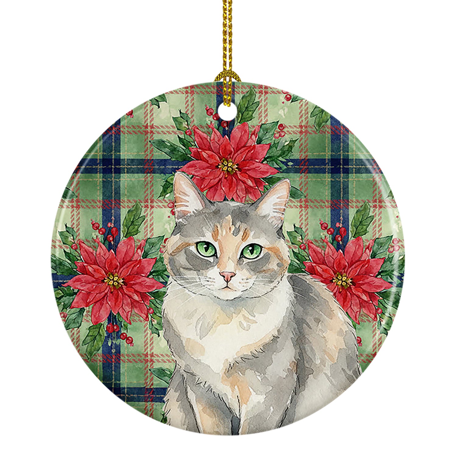 Caroline's Treasures Dilute Tortoiseshell Cat with Poinsettias Ceramic Ornament